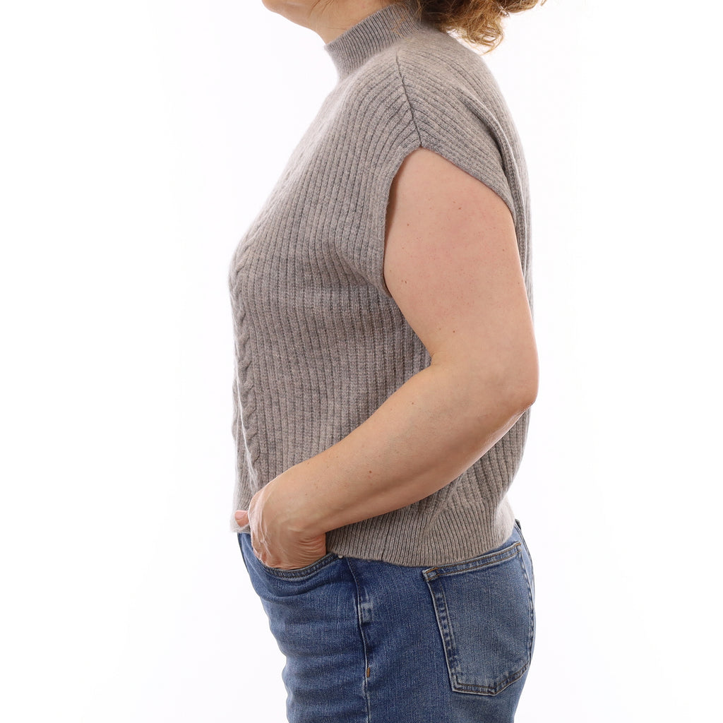 Mist Grey Cashmere Slouchy Sleeveless Turtle Neck Top Medium