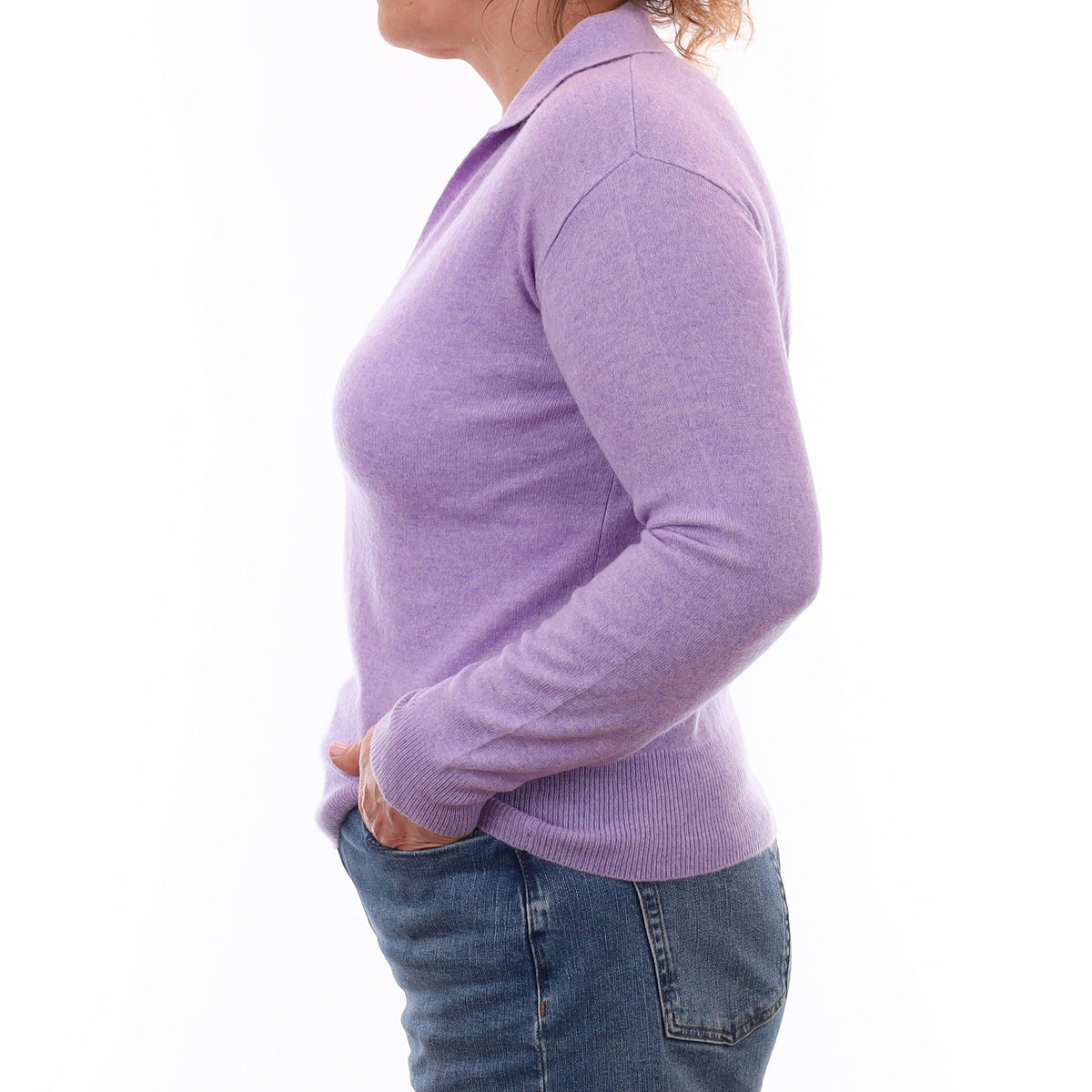 Lavender Purple Cashmere Collared V Neck Jumper Medium