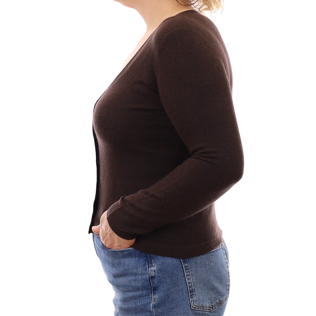 Peppercorn Brown Cashmere V Neck Cardigan Medium