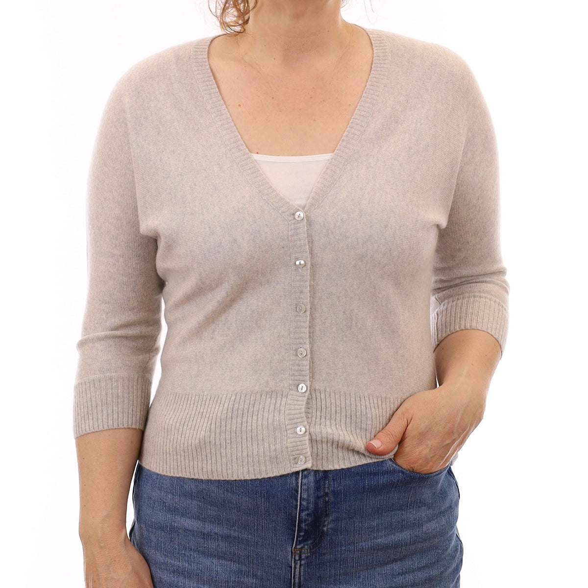 Mist Grey Cashmere Batwing V Neck Cardigan Medium
