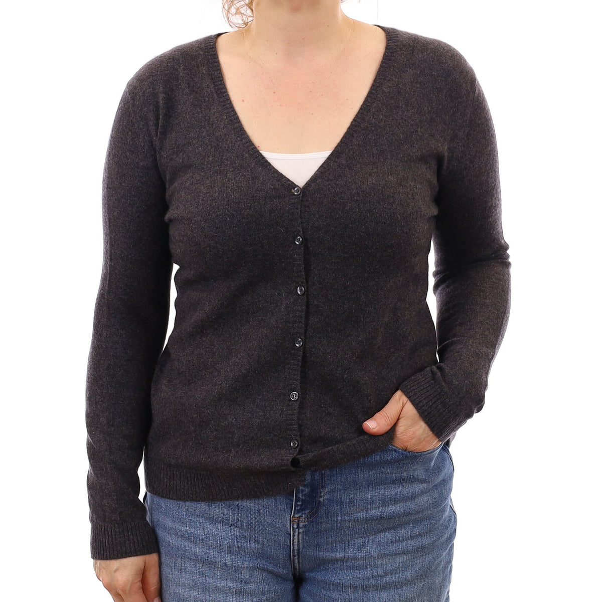 Granite Grey Cashmere V Neck Cardigan Medium