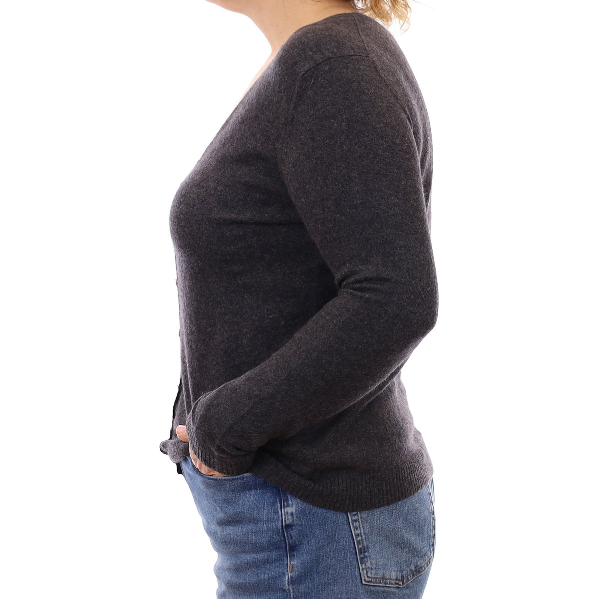 Granite Grey Cashmere V Neck Cardigan Medium