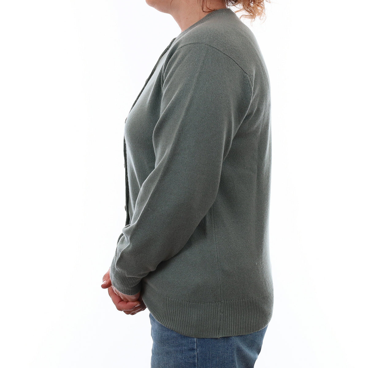 Vintage Scottish Dusky Green Cashmere Crew Neck Cardigan Medium