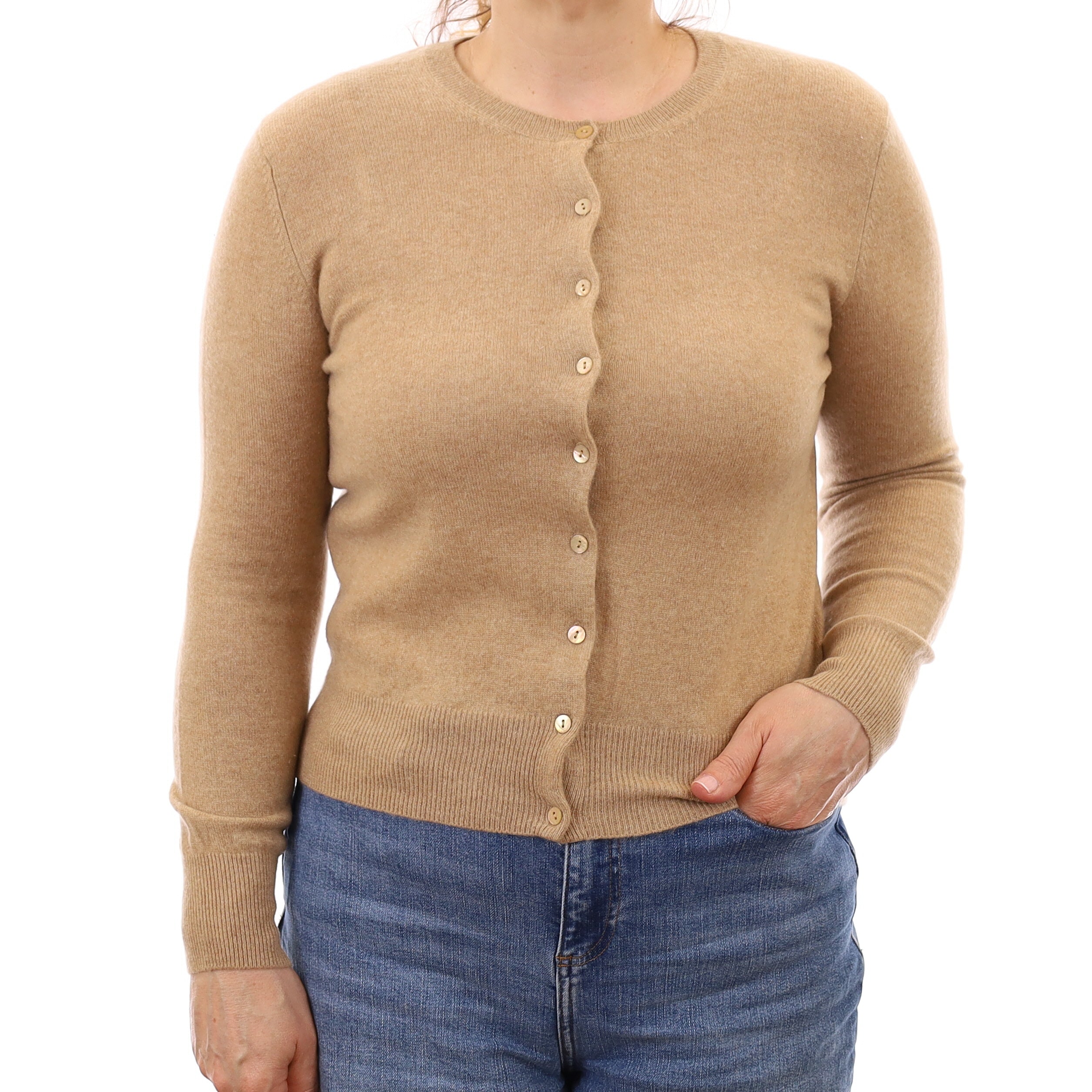 Fudge Brown Cashmere Crew Neck Cardigan Medium