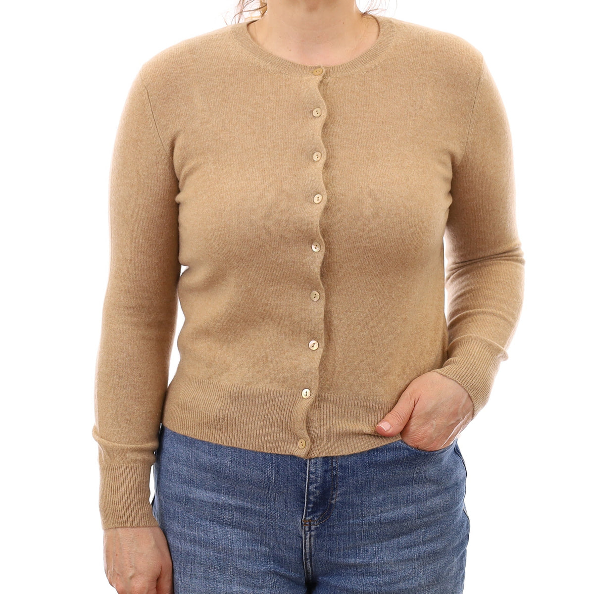 Fudge Brown Cashmere Crew Neck Cardigan Medium