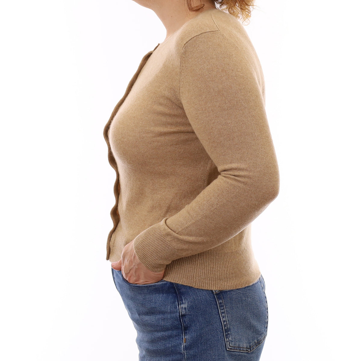 Fudge Brown Cashmere Crew Neck Cardigan Medium