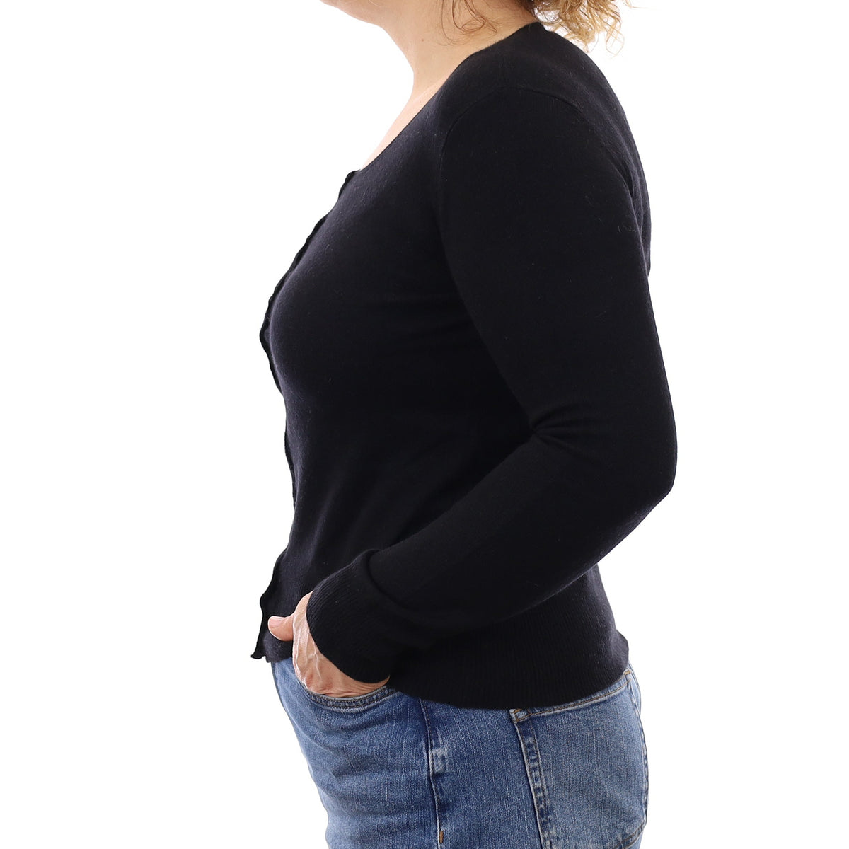Black Cashmere Crew Neck Cardigan Medium