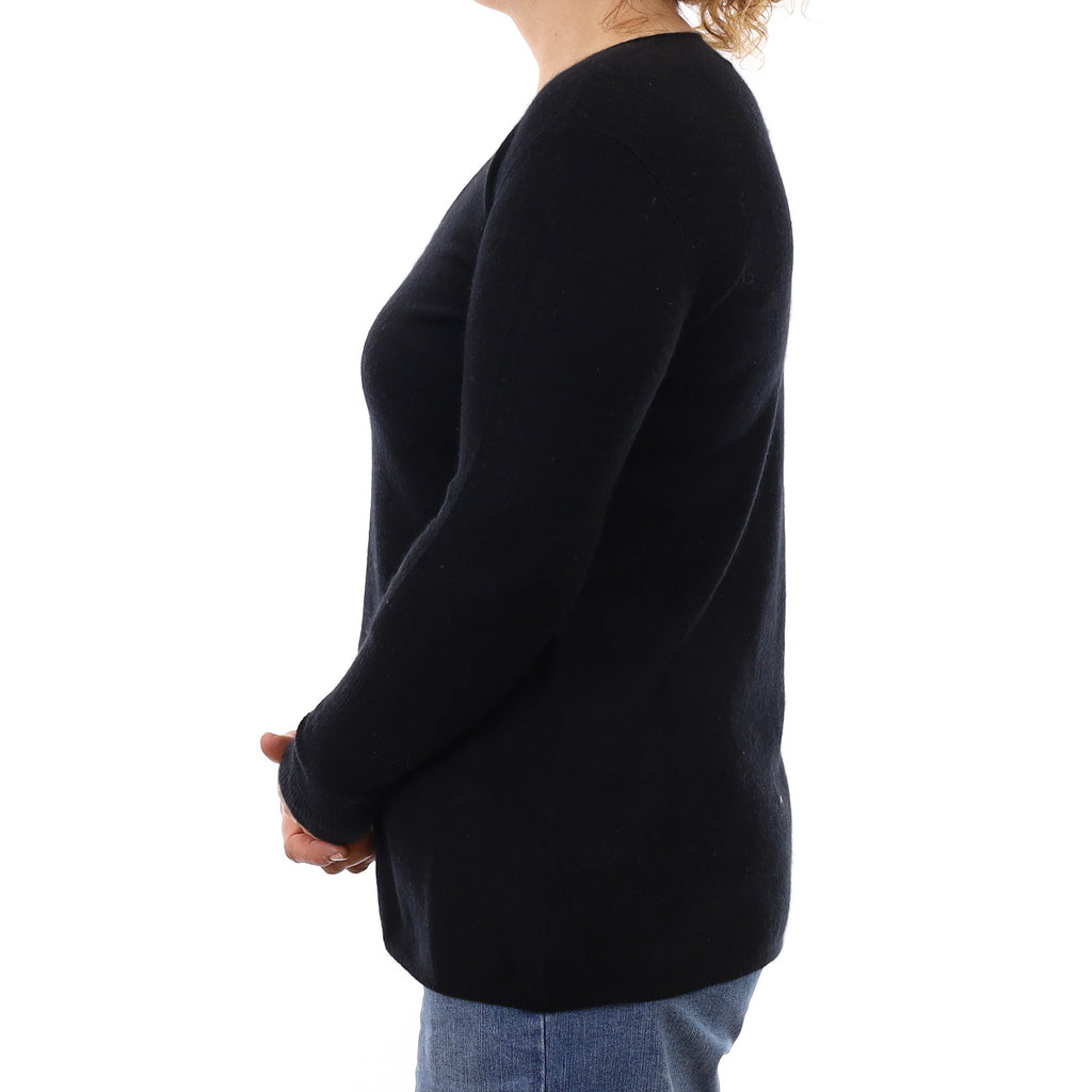 Black Cashmere Side Slit V Neck Jumper Medium