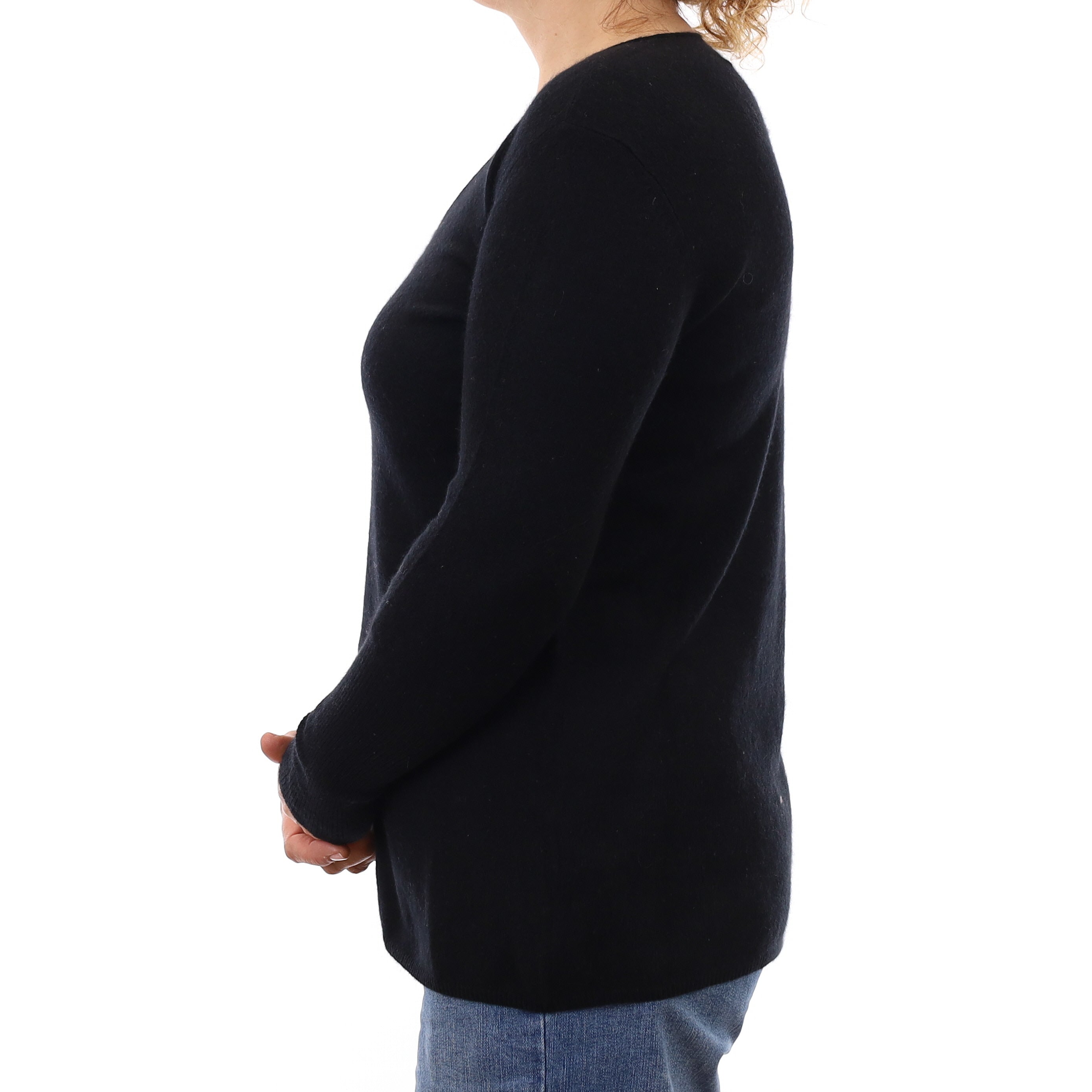 Black Cashmere Side Slit V Neck Jumper Medium