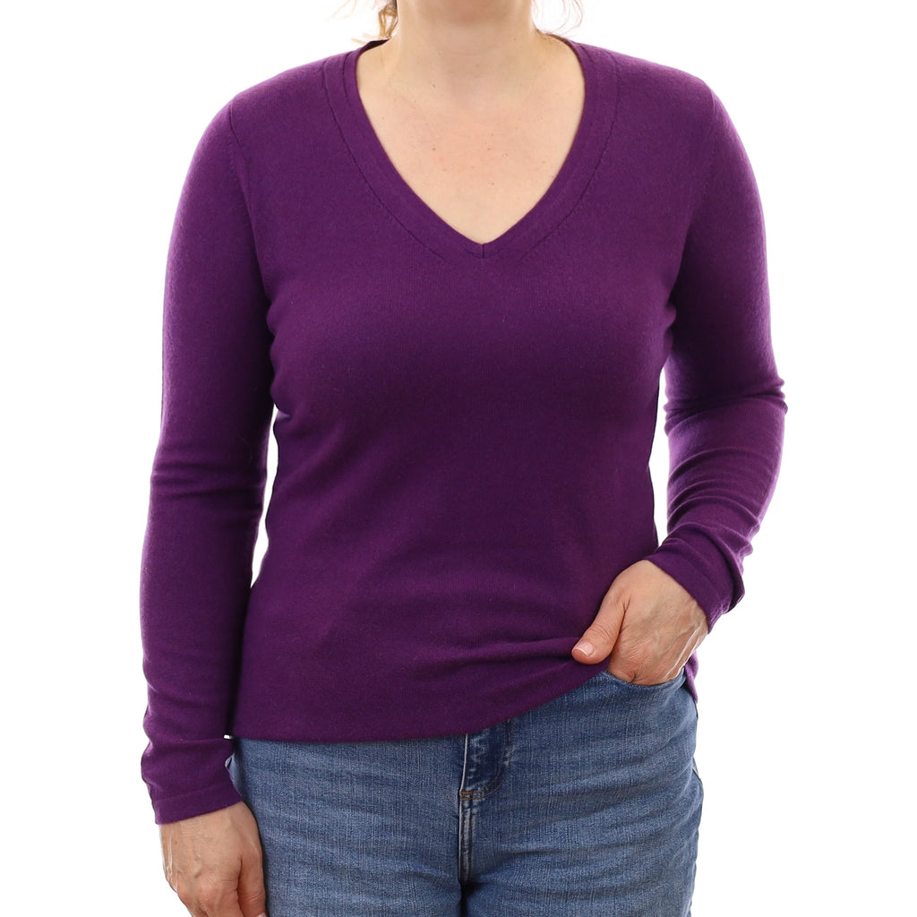 Royal Purple Cashmere V Neck Jumper Medium
