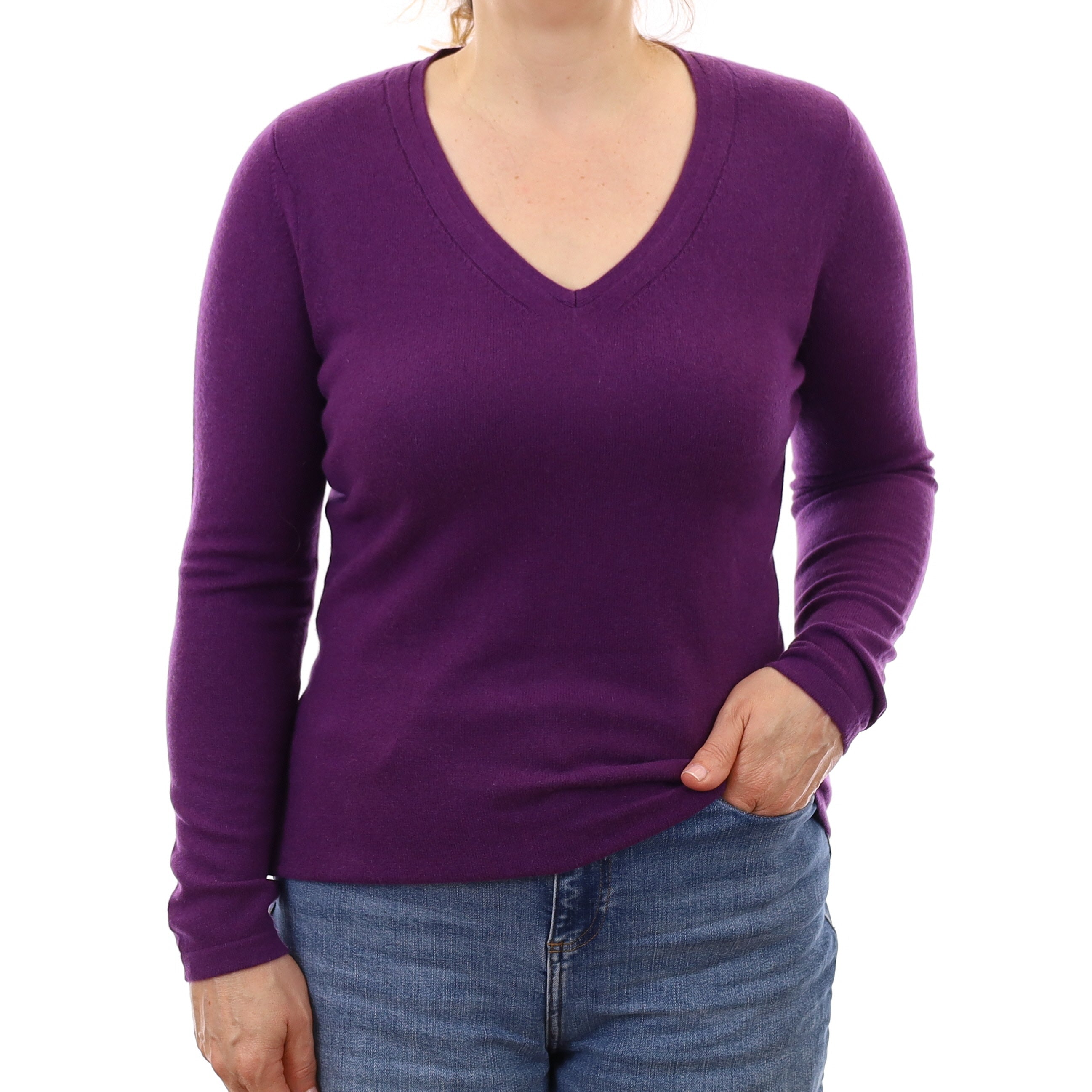 Royal Purple Cashmere V Neck Jumper Medium