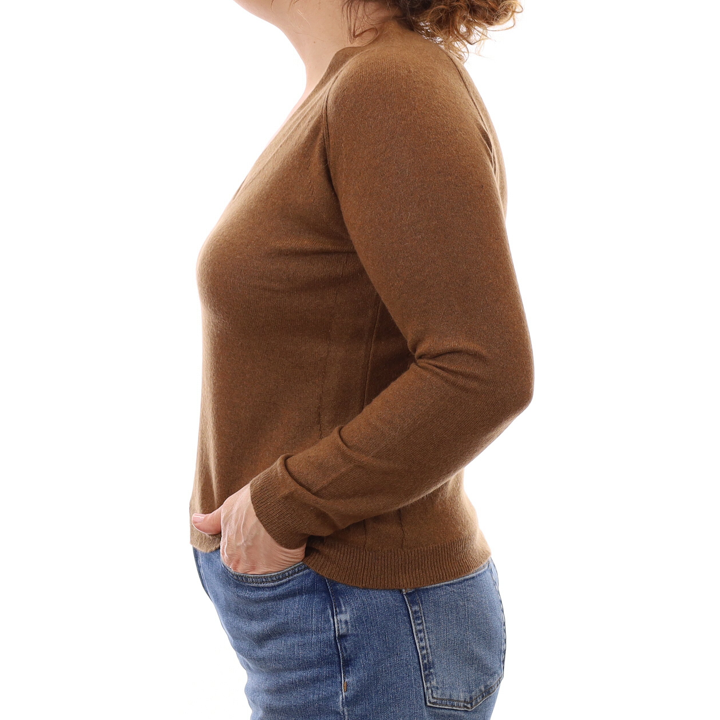 Nutmeg Brown Cashmere V Neck Jumper Medium