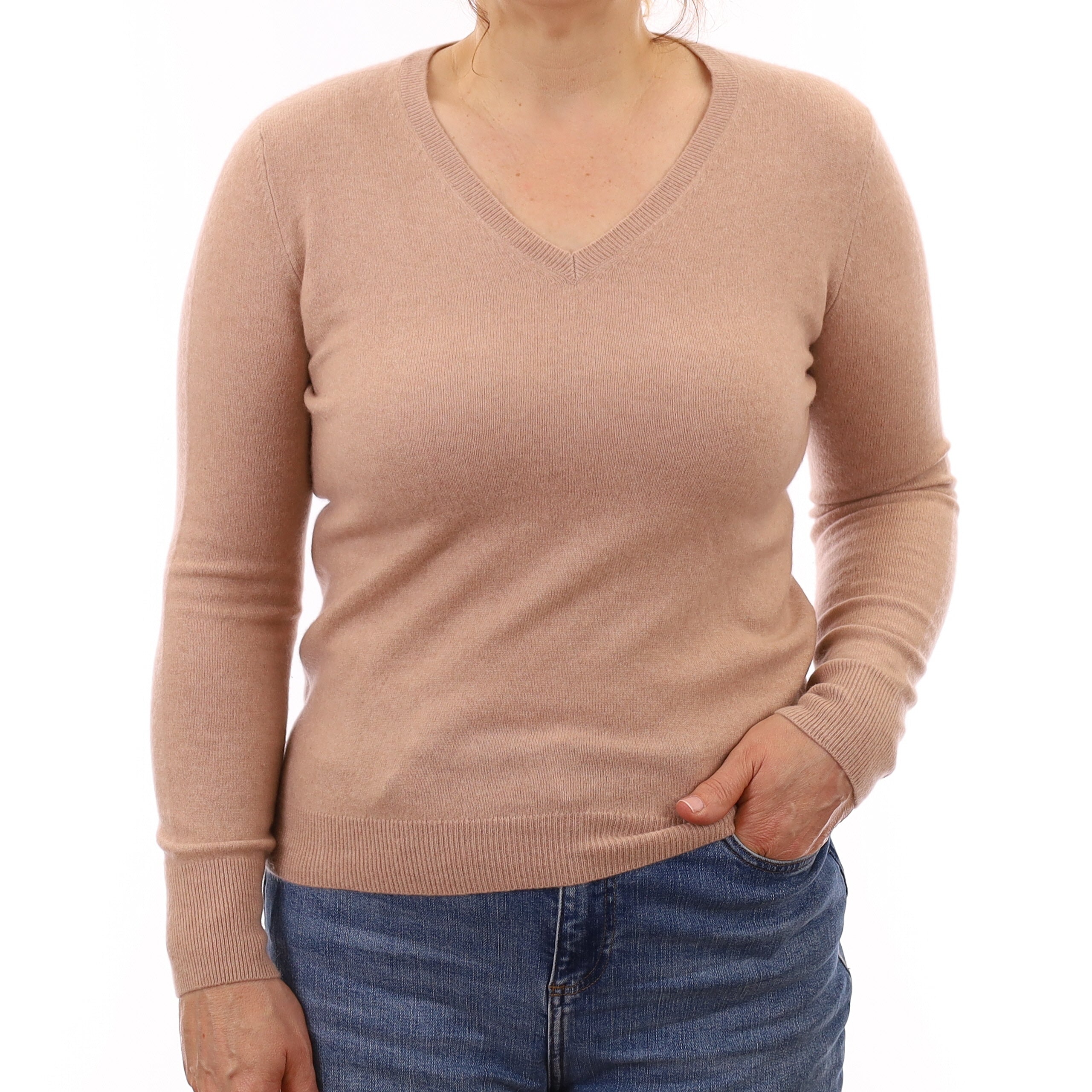 Nude Pink Cashmere V Neck Jumper Medium