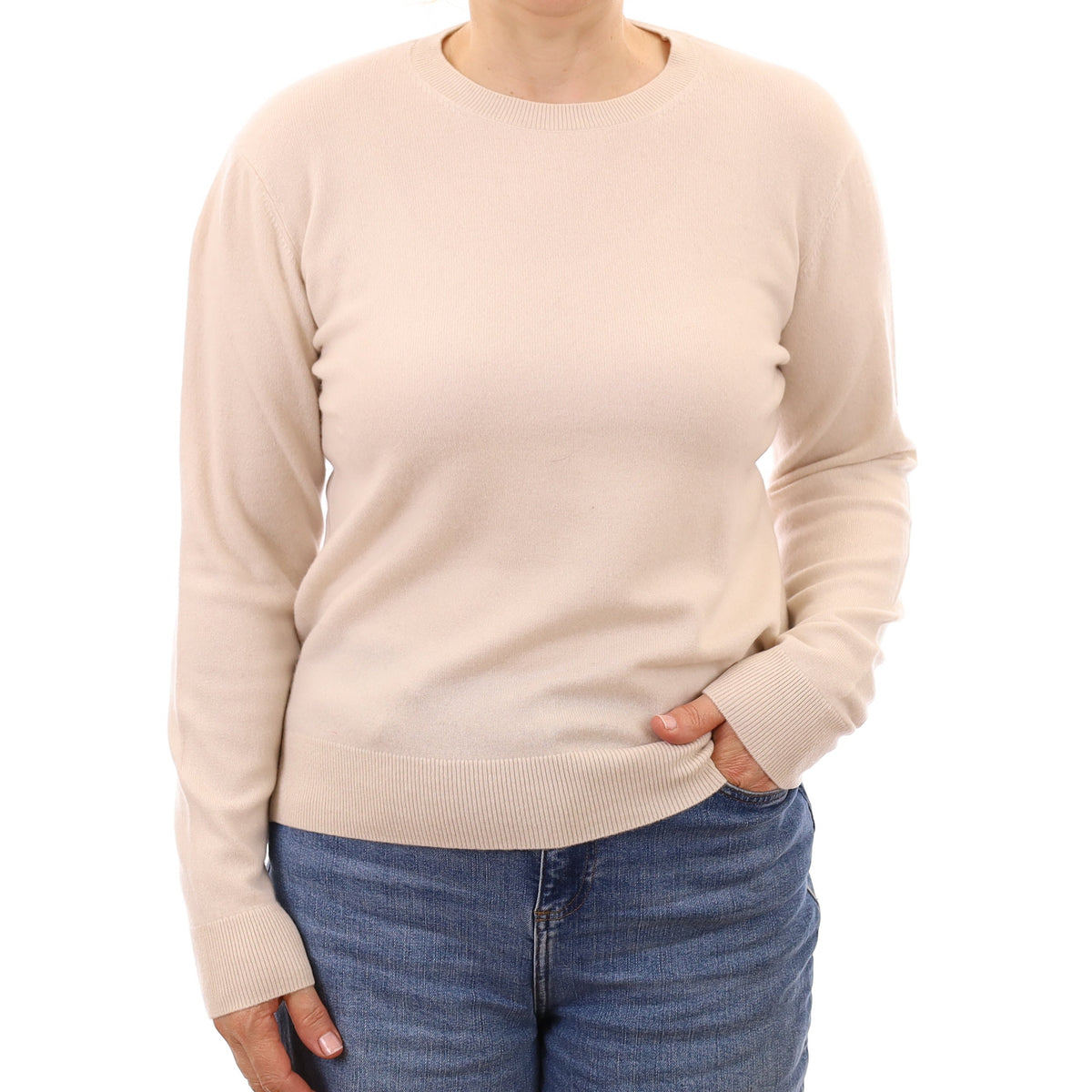 Ivory Cashmere Crew Neck Jumper Medium