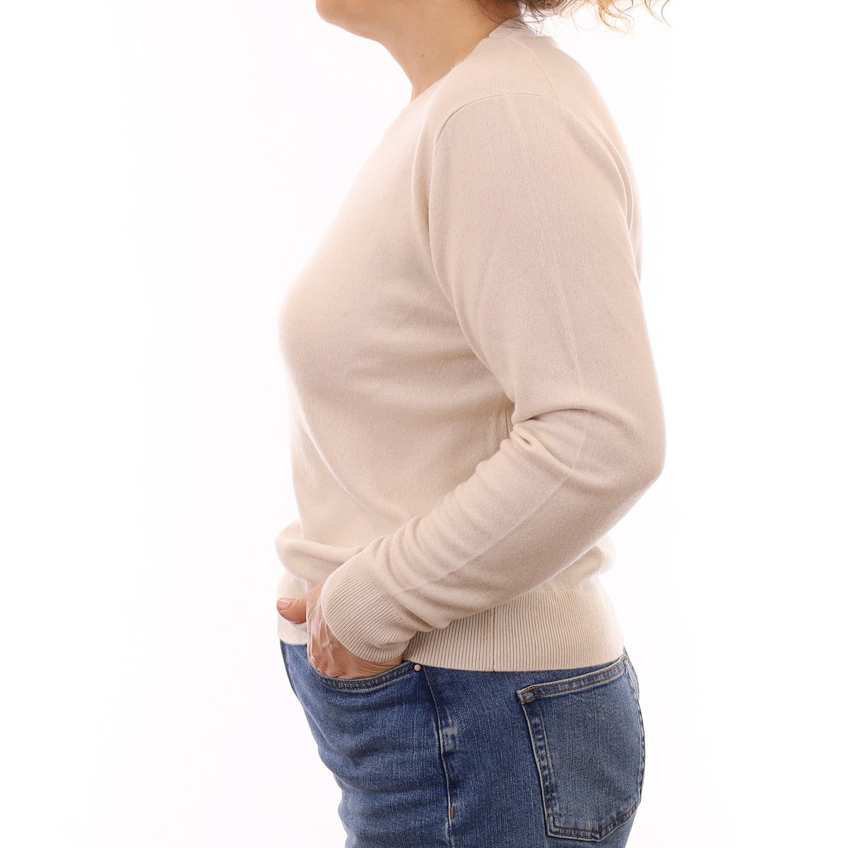 Ivory Cashmere Crew Neck Jumper Medium