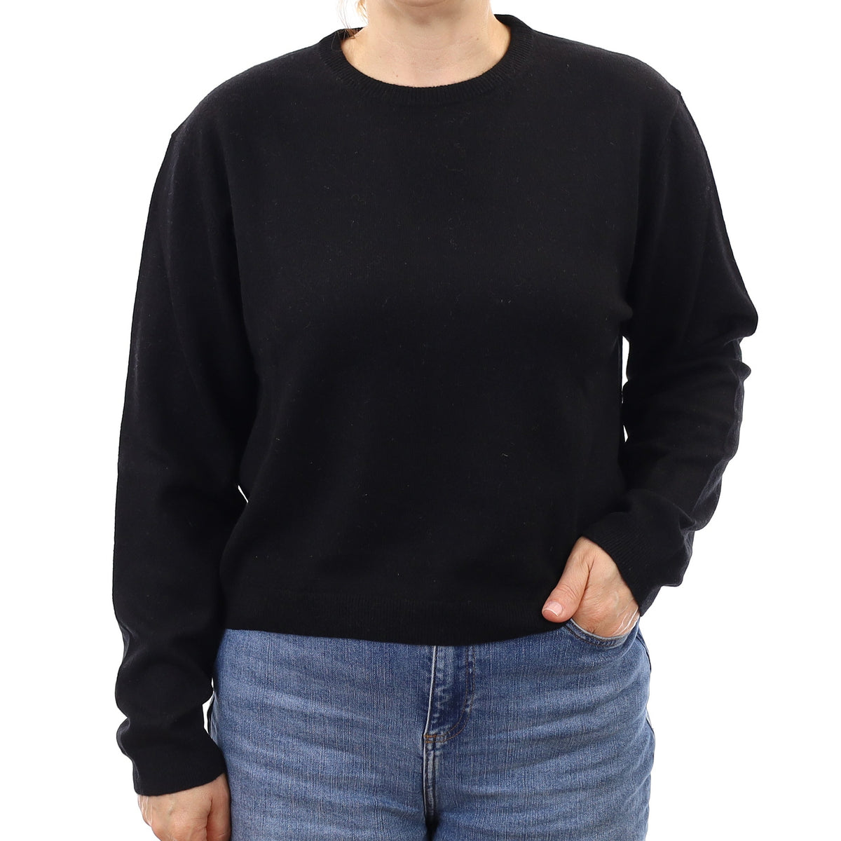 Black Cashmere Slouchy Crew Neck Jumper Medium