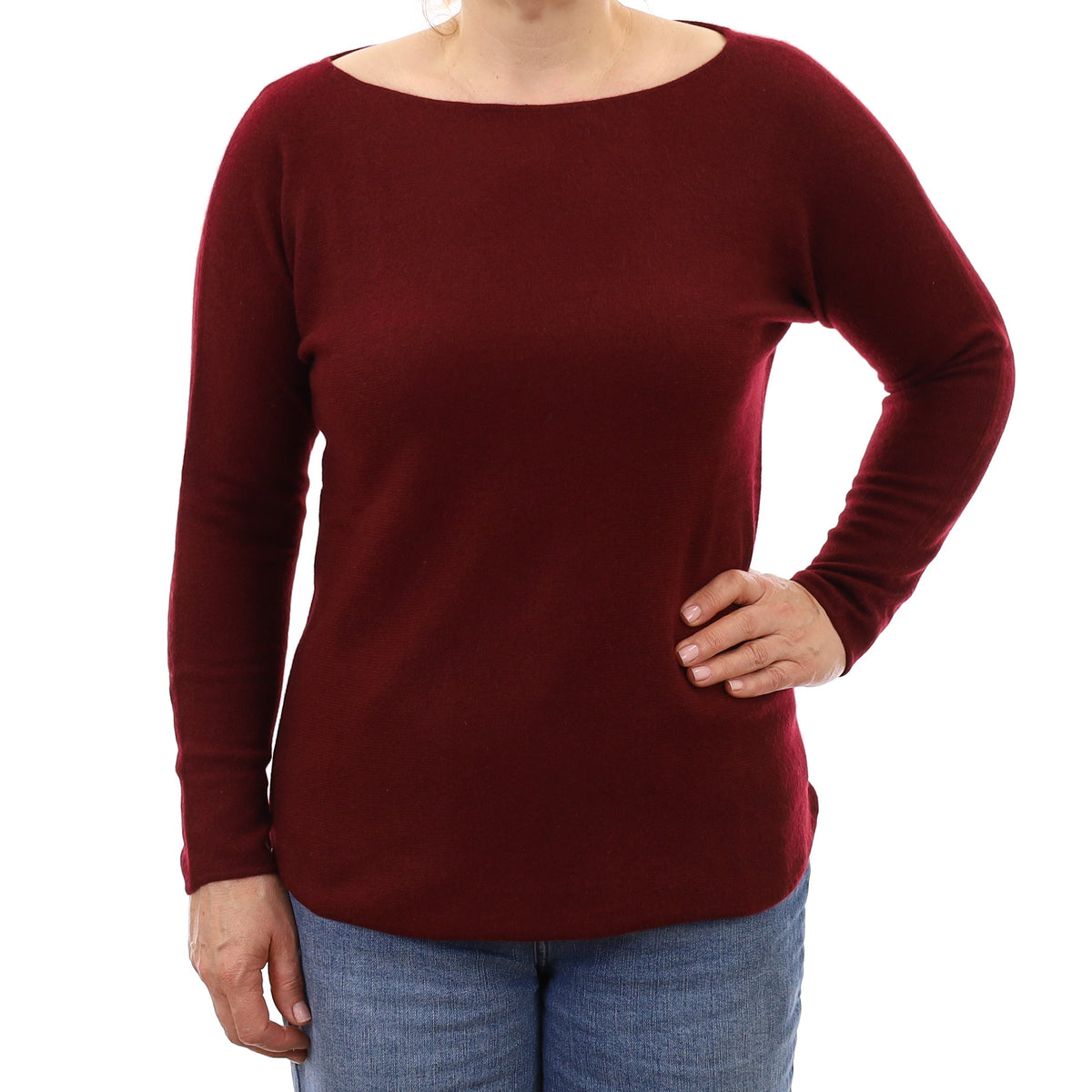 Wine Red Cashmere Batwing Slash Neck Jumper Medium