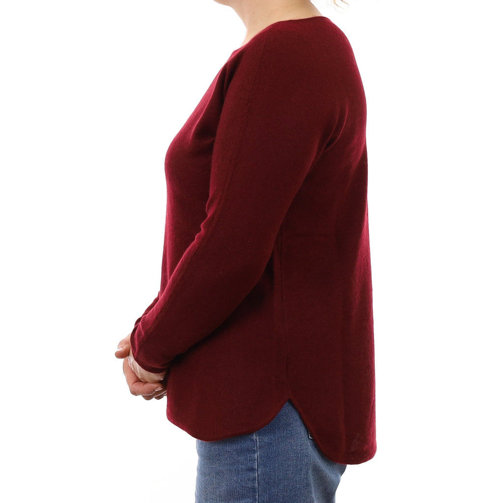 Wine Red Cashmere Batwing Slash Neck Jumper Medium
