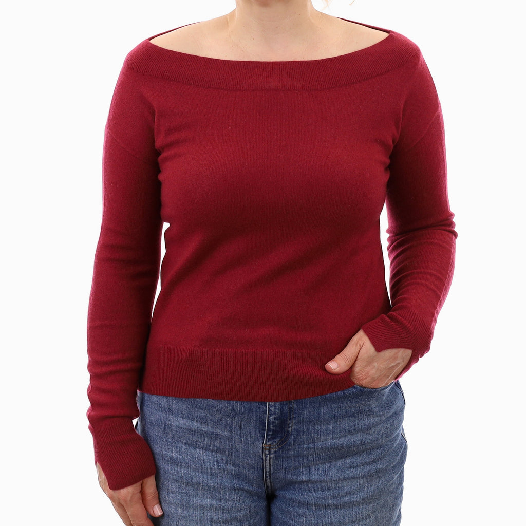 Brick Red Cashmere Slash Neck Jumper Medium