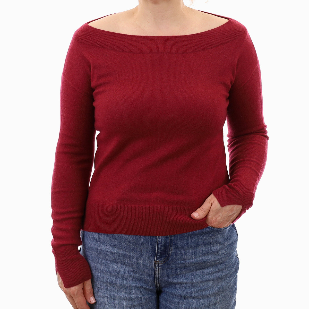 Brick Red Cashmere Slash Neck Jumper Medium