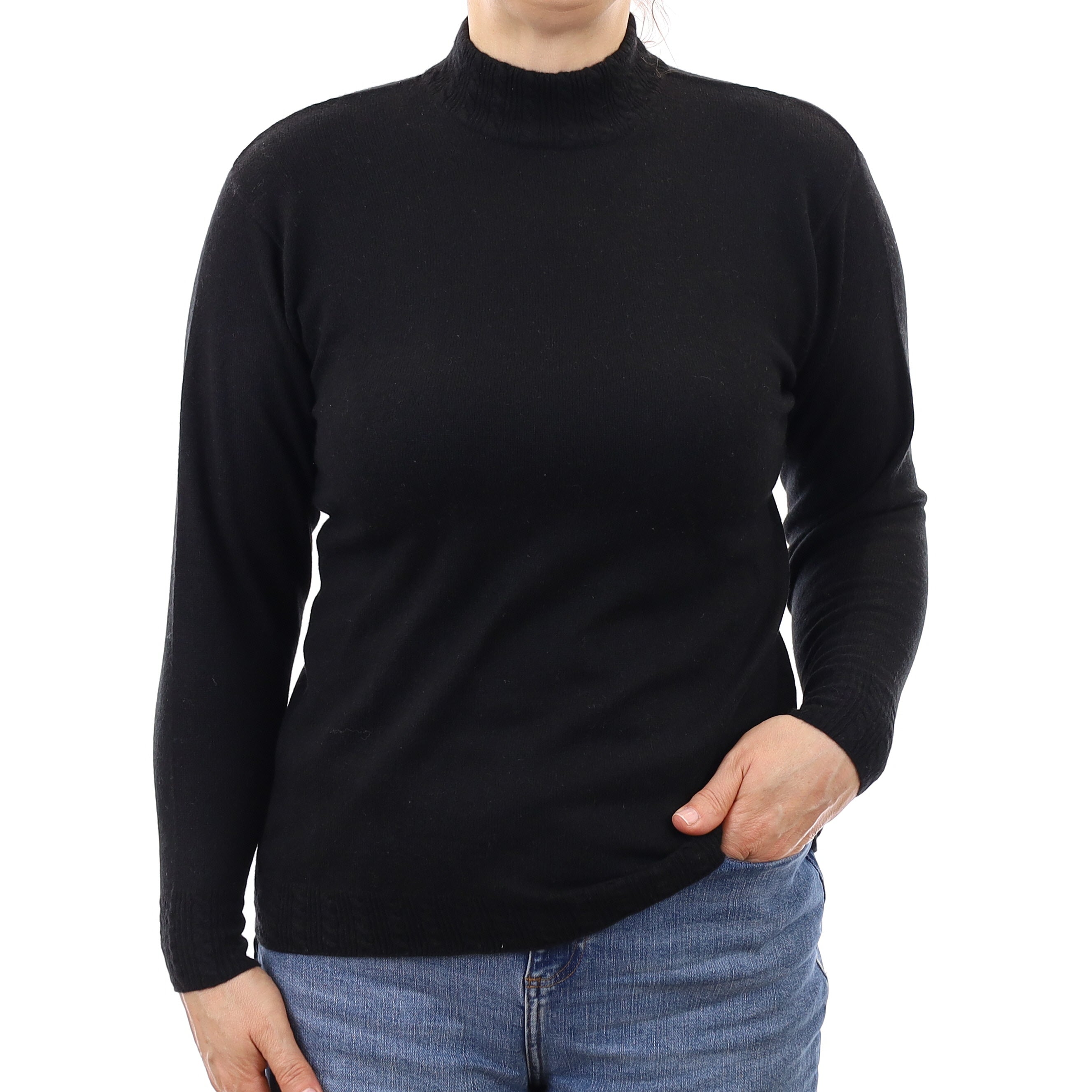 Black Cable Detail Cashmere Turtleneck Jumper Medium