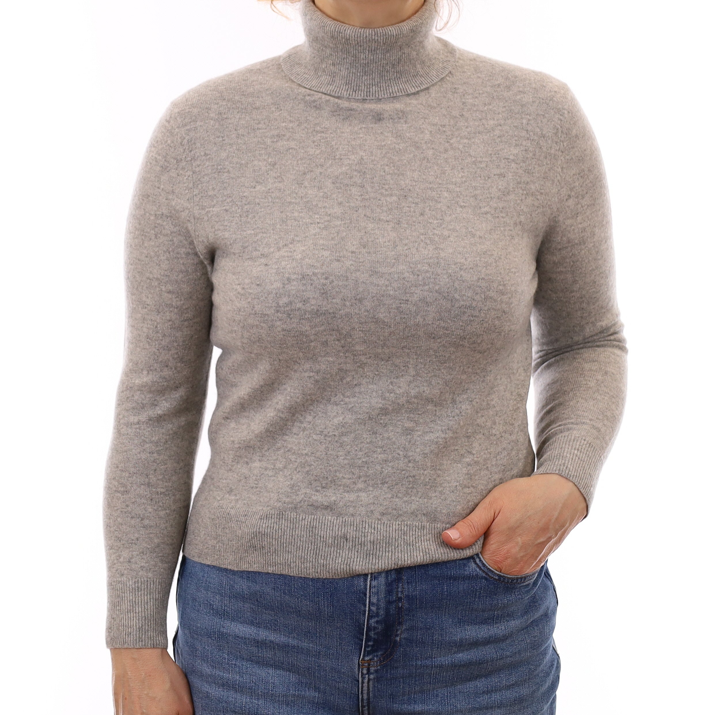 Smoke Grey Cashmere Polo Neck Jumper Medium