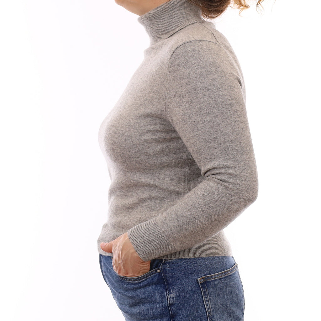 Smoke Grey Cashmere Polo Neck Jumper Medium
