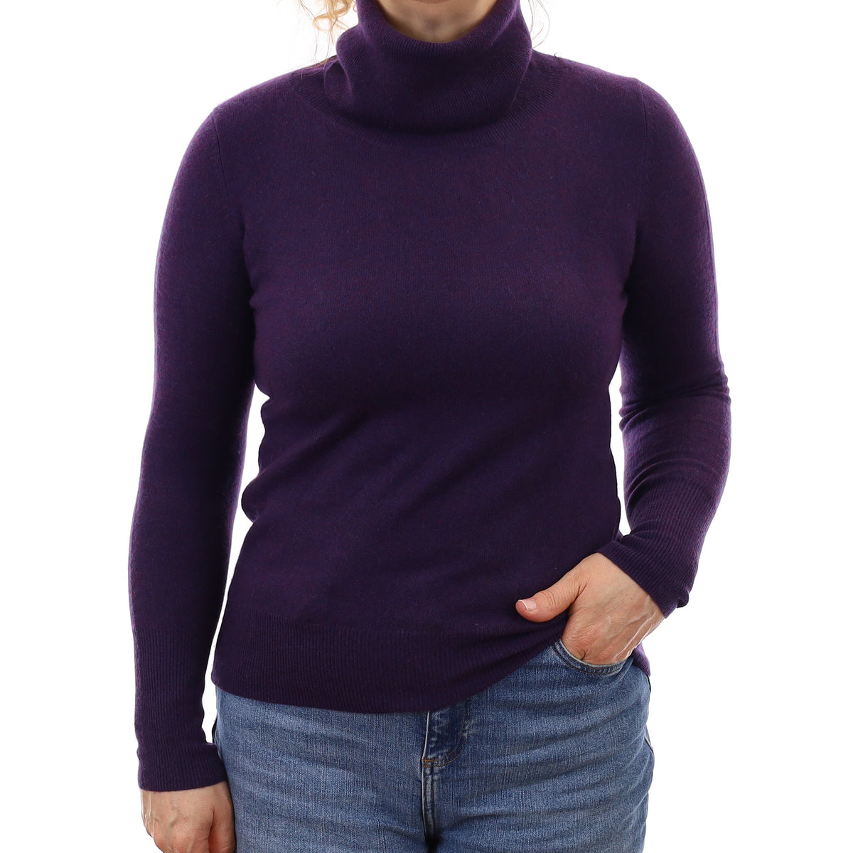 Jaeger Deep Purple Marl Cashmere Polo Neck Jumper Medium