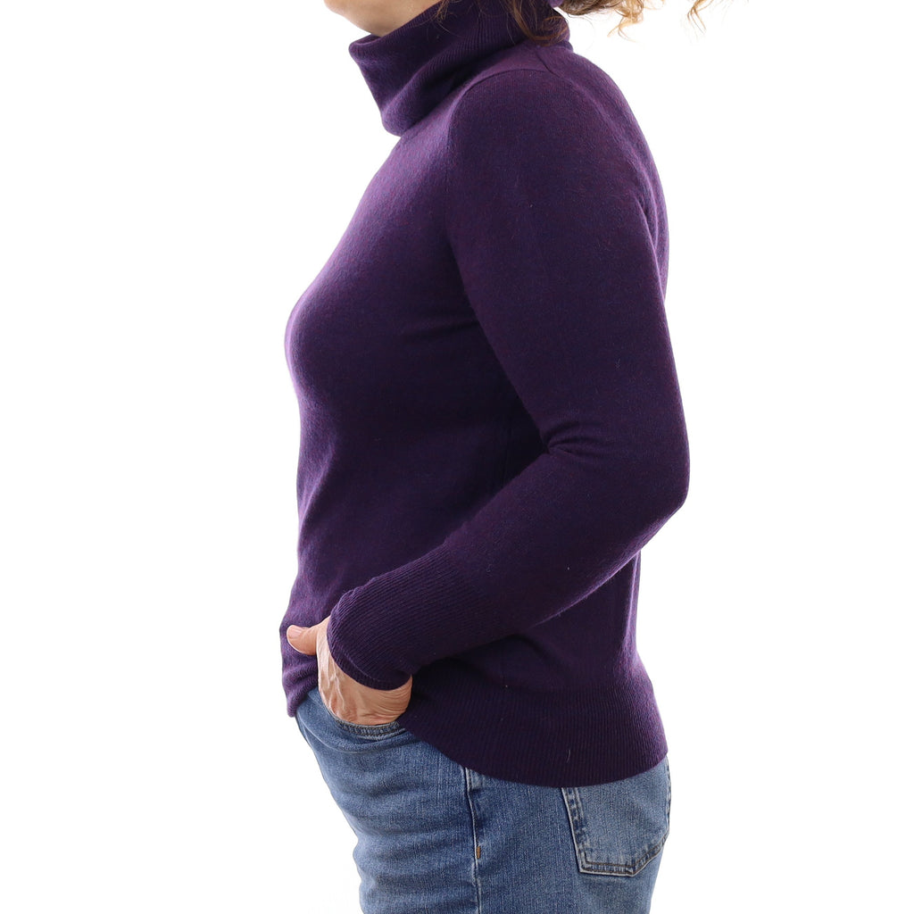 Jaeger Deep Purple Marl Cashmere Polo Neck Jumper Medium