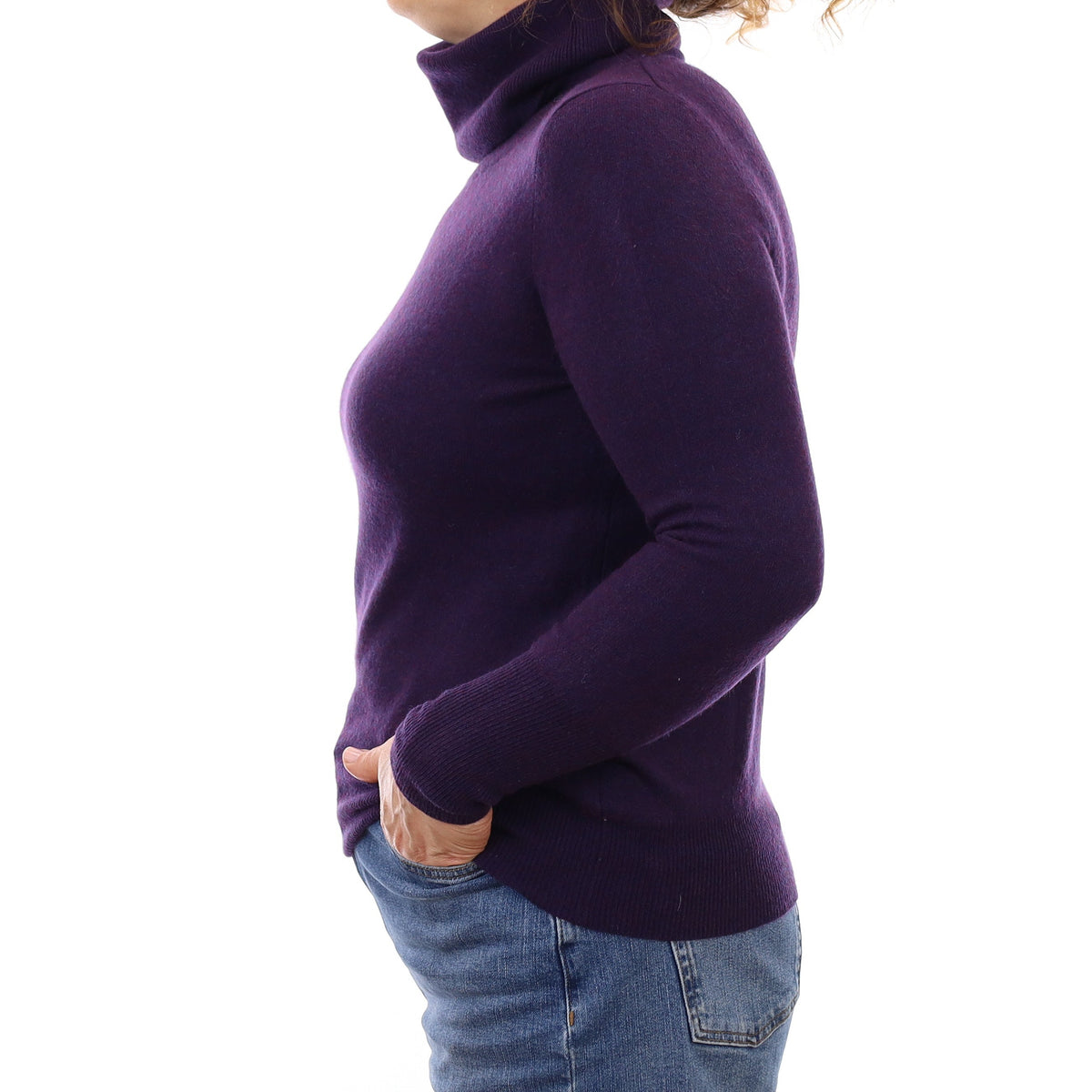Jaeger Deep Purple Marl Cashmere Polo Neck Jumper Medium