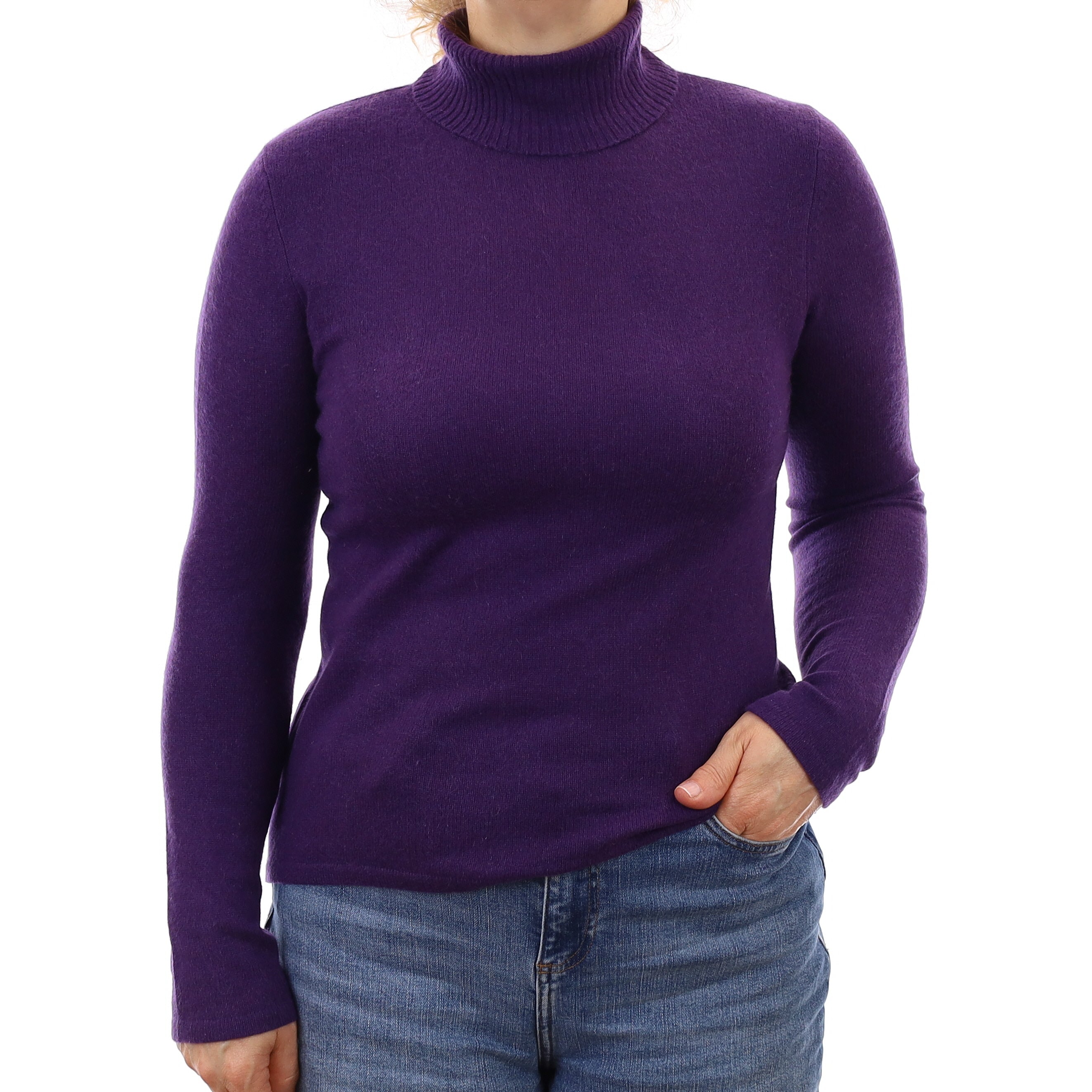 Iris Purple Cashmere Polo Neck Jumper Medium