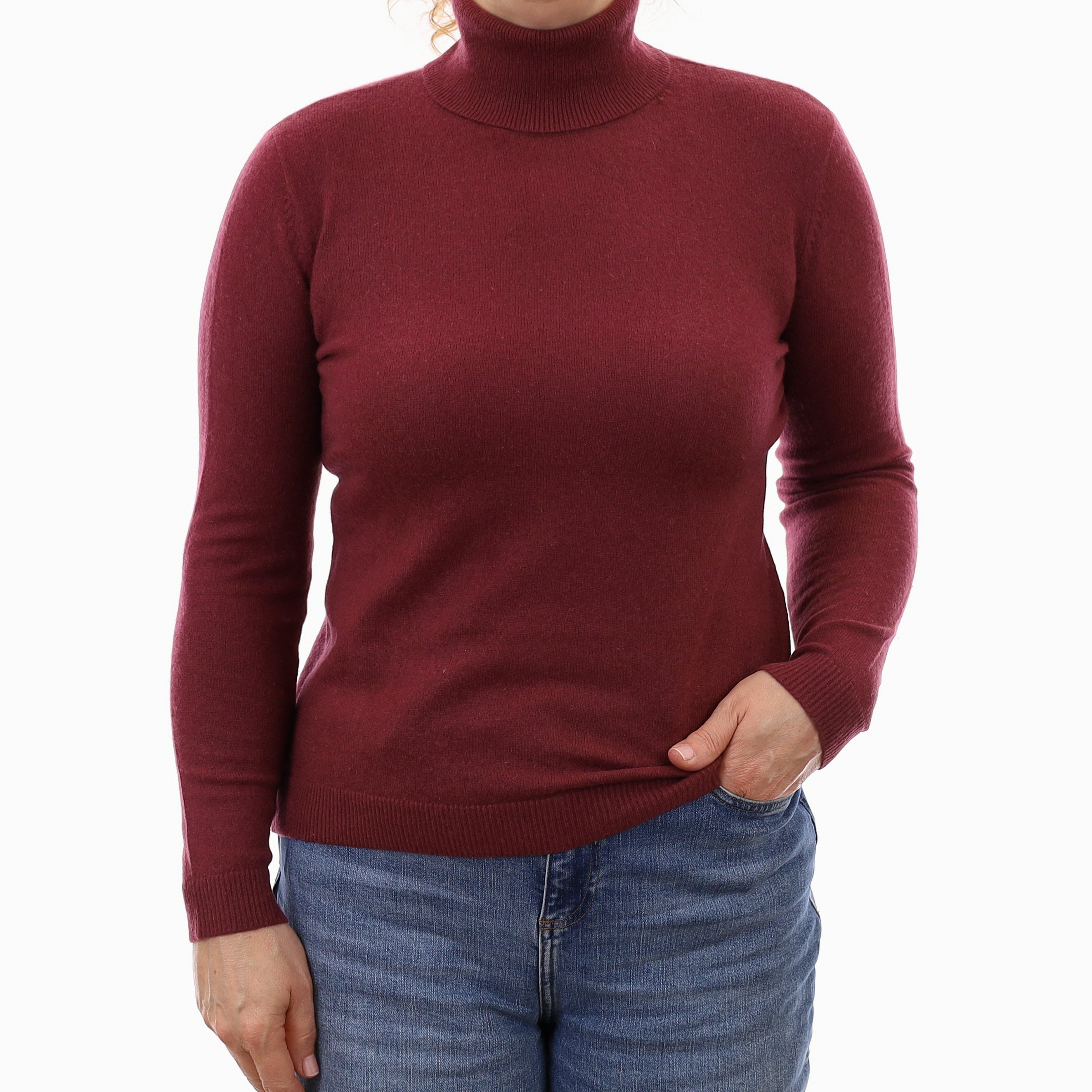 Plum Red Cashmere Polo Neck Jumper Medium