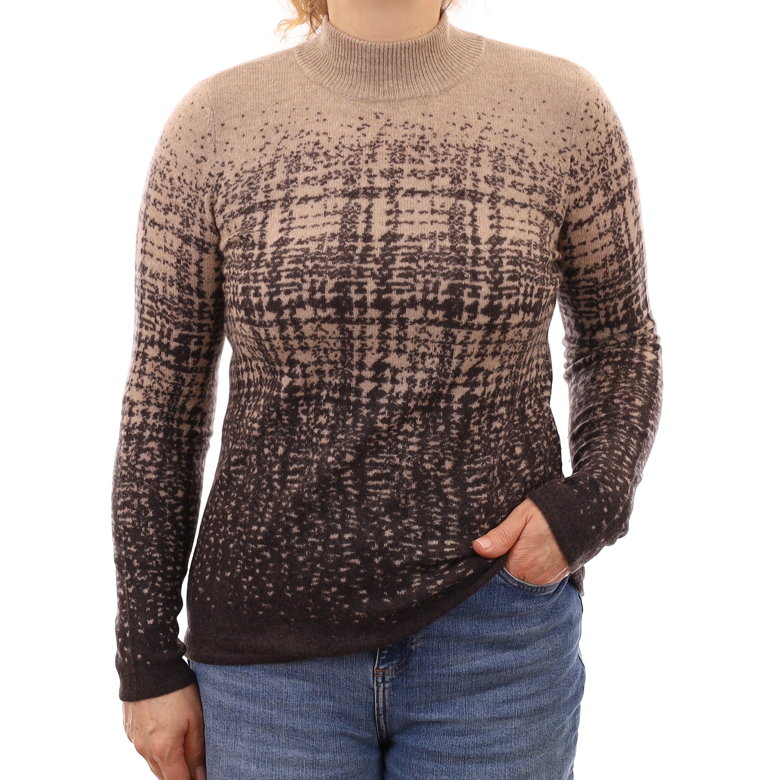 Brown Patterned Cashmere Turtleneck Jumper Medium
