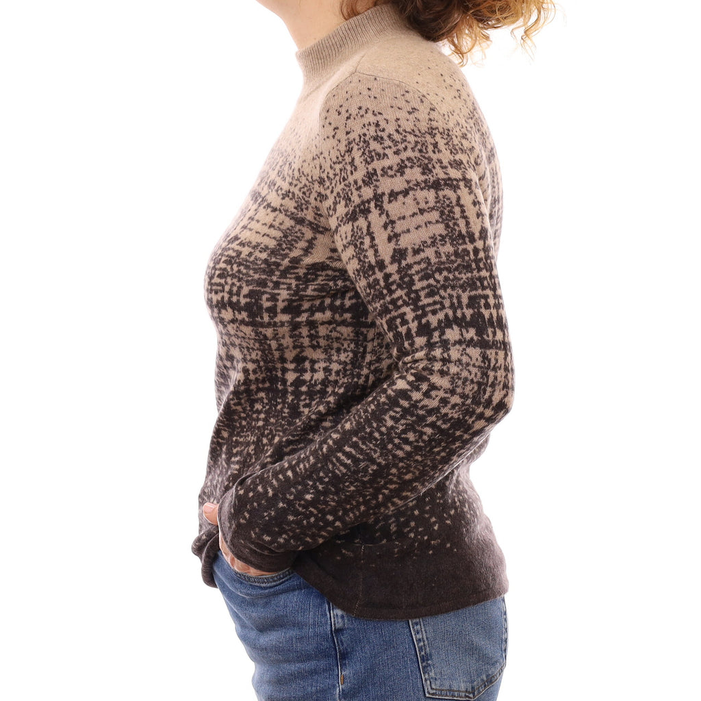 Brown Patterned Cashmere Turtleneck Jumper Medium