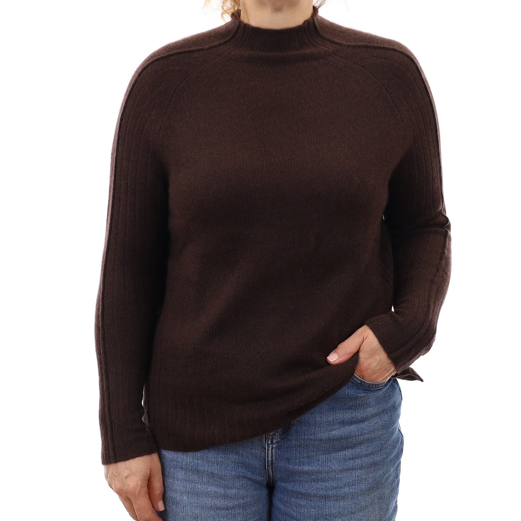 Chocolate Brown Rib Cashmere Turtleneck Jumper Medium