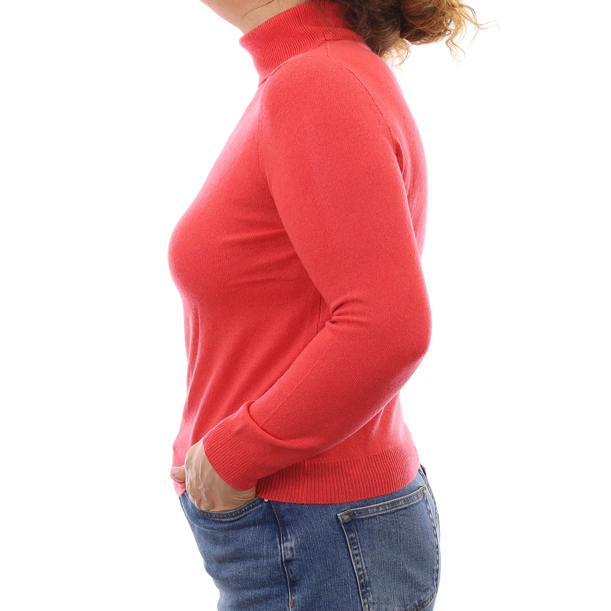 Bright Watermelon Pink Cashmere Polo Neck Jumper Medium