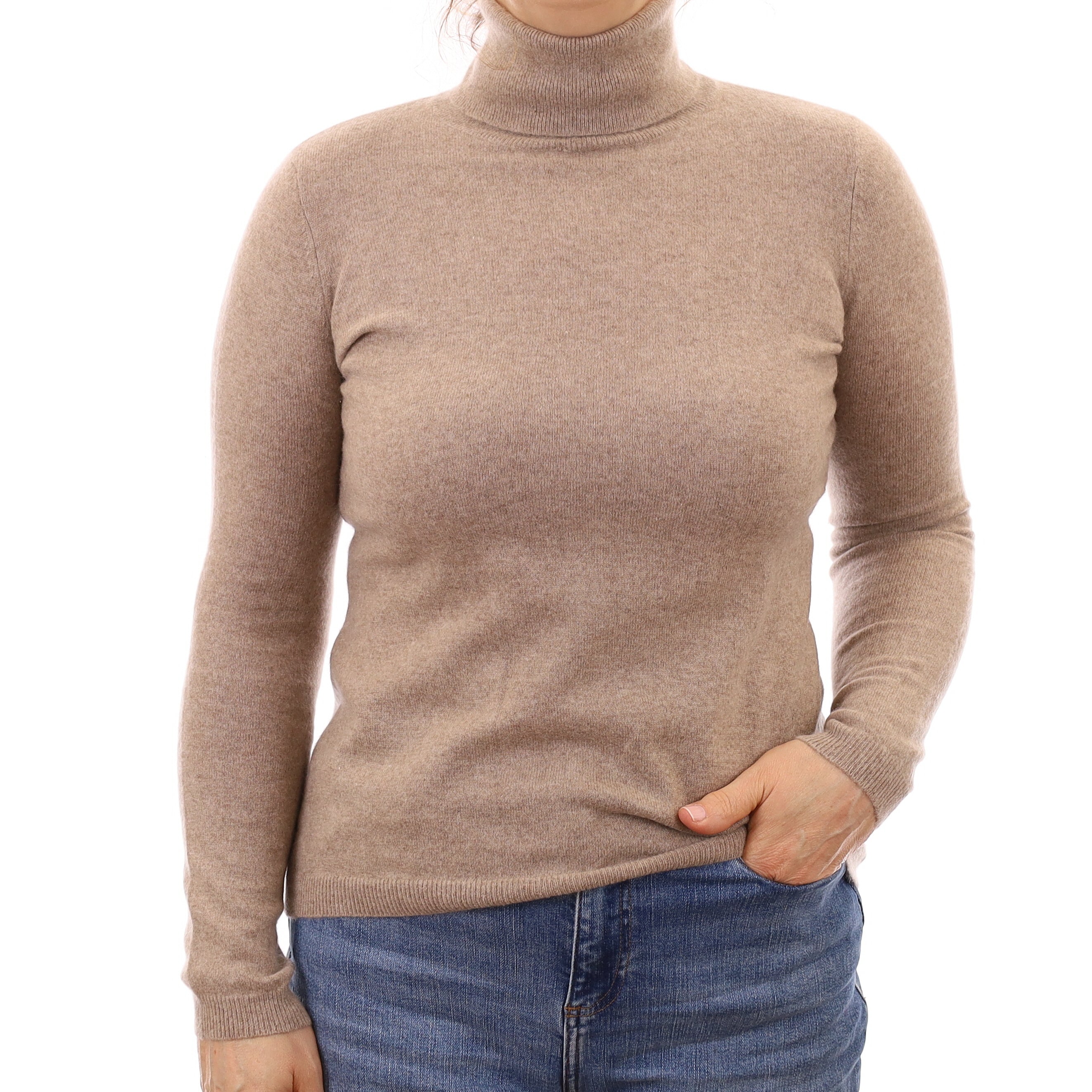 Mink Brown Cashmere Polo Neck Jumper Medium