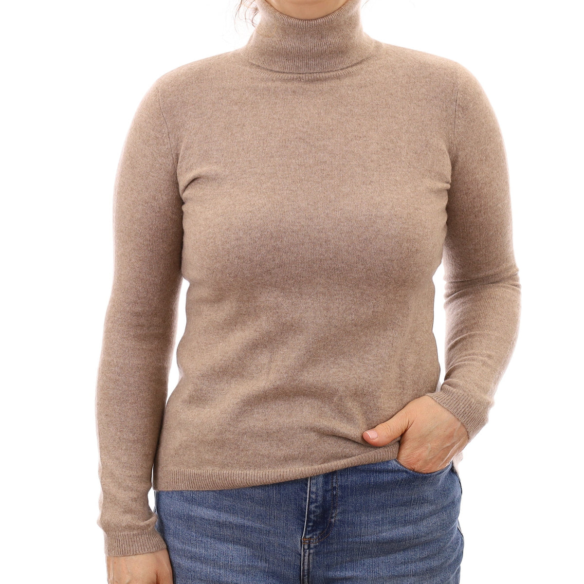 Mink Brown Cashmere Polo Neck Jumper Medium