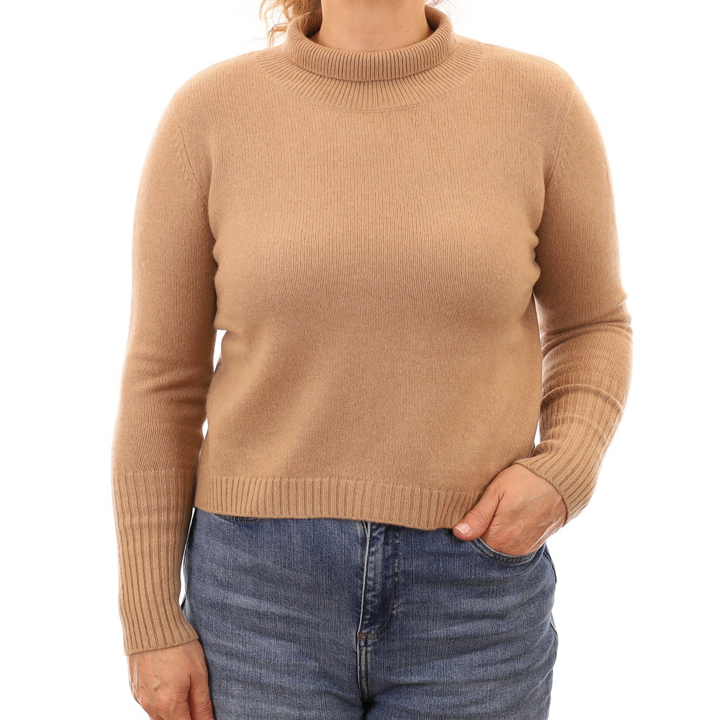 Caramel Brown Chunky Cashmere Turtle Neck Jumper Medium