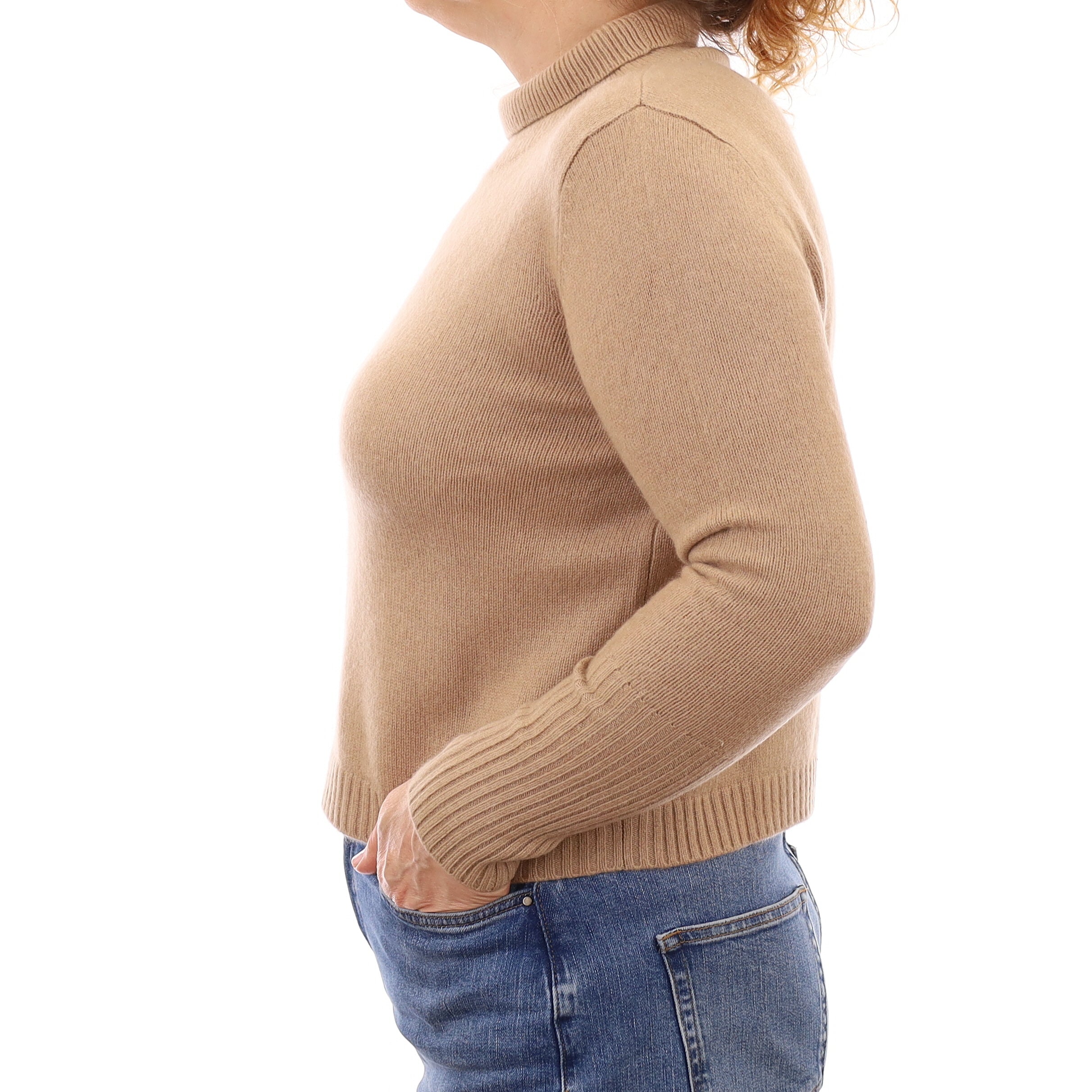 Caramel Brown Chunky Cashmere Turtle Neck Jumper Medium