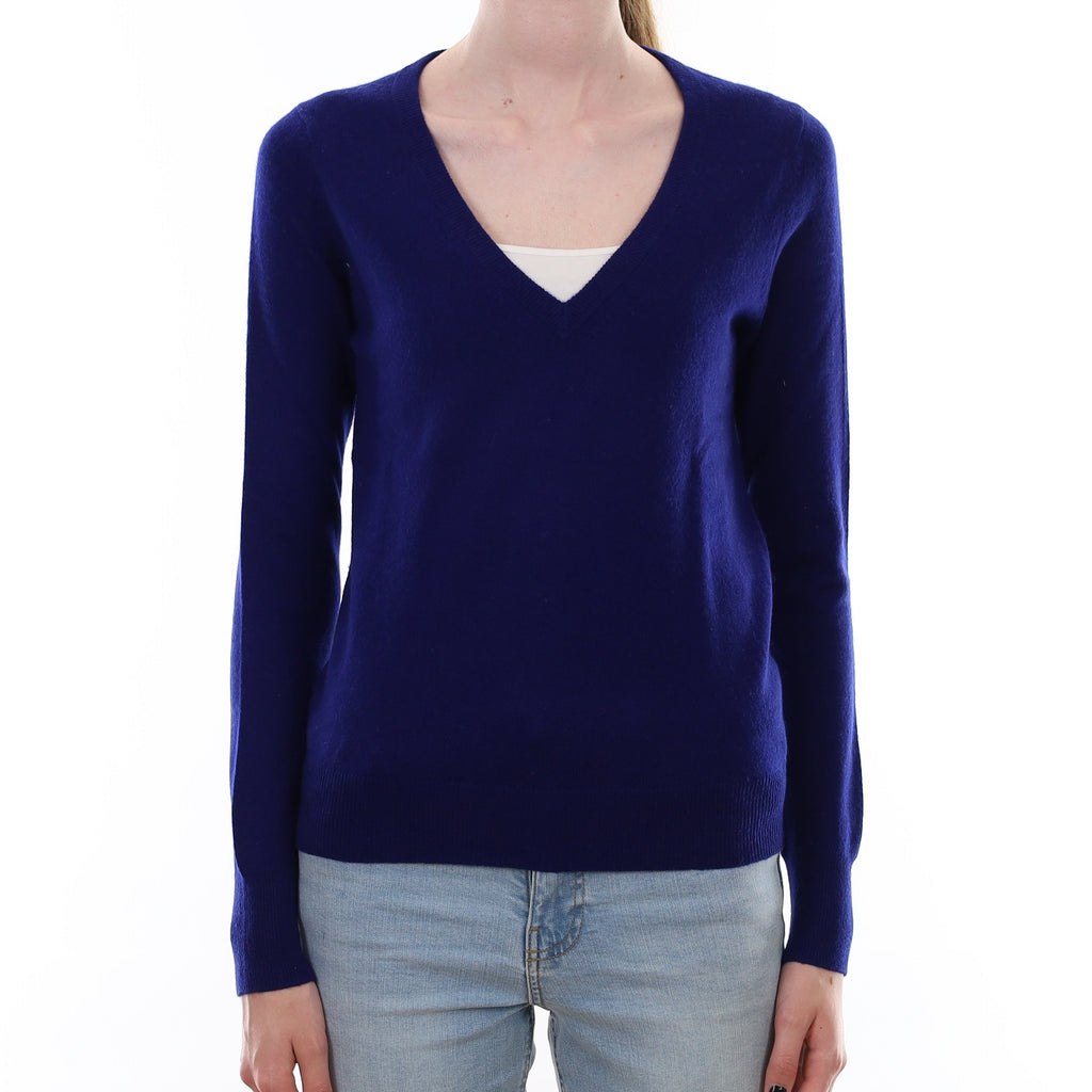 Indigo Blue Cashmere V Neck Jumper Extra Small