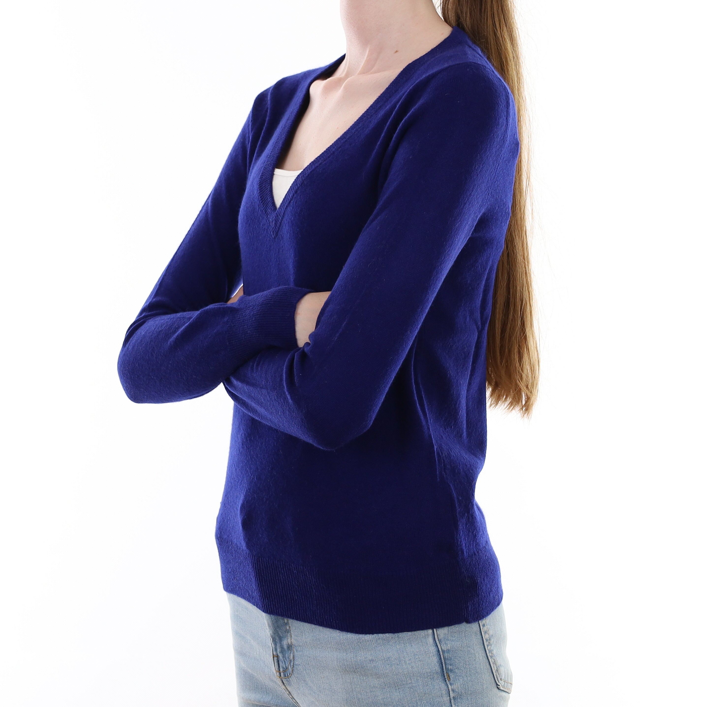 Indigo Blue Cashmere V Neck Jumper Extra Small