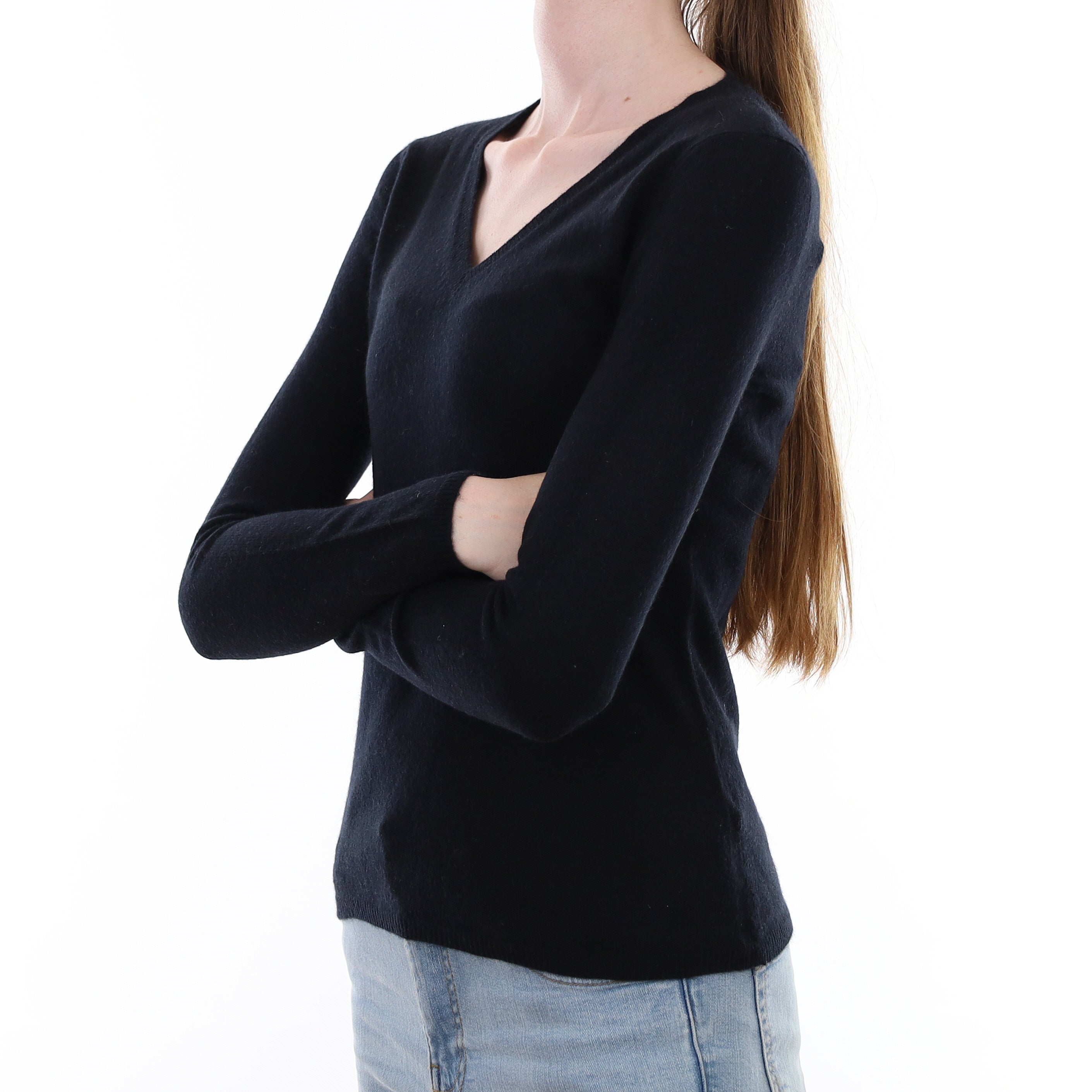 Black Cashmere V Neck Jumper Extra Small