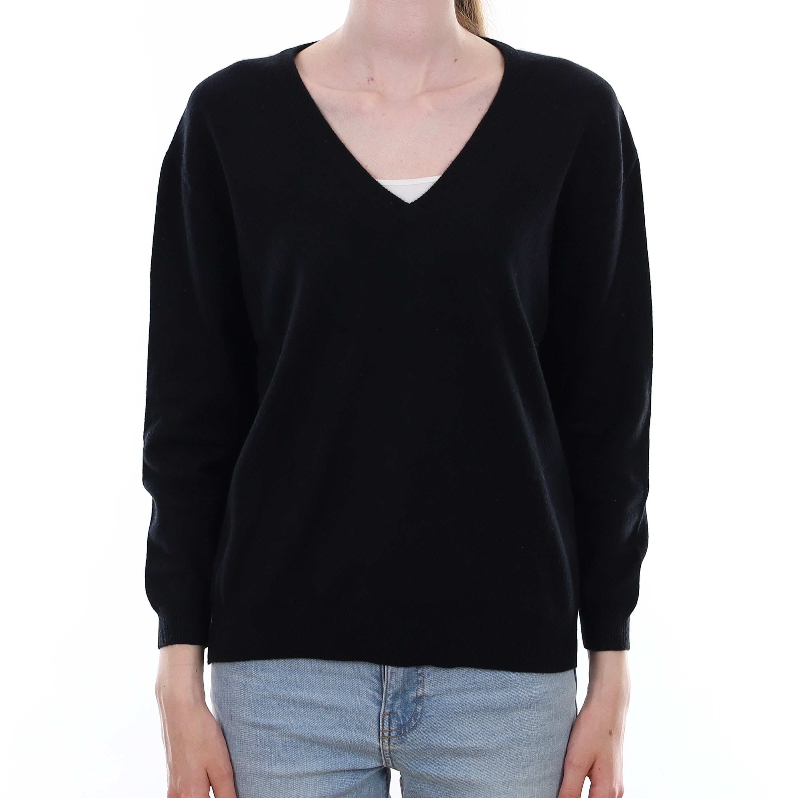 Black Cashmere Slouchy V Neck Jumper Extra Small