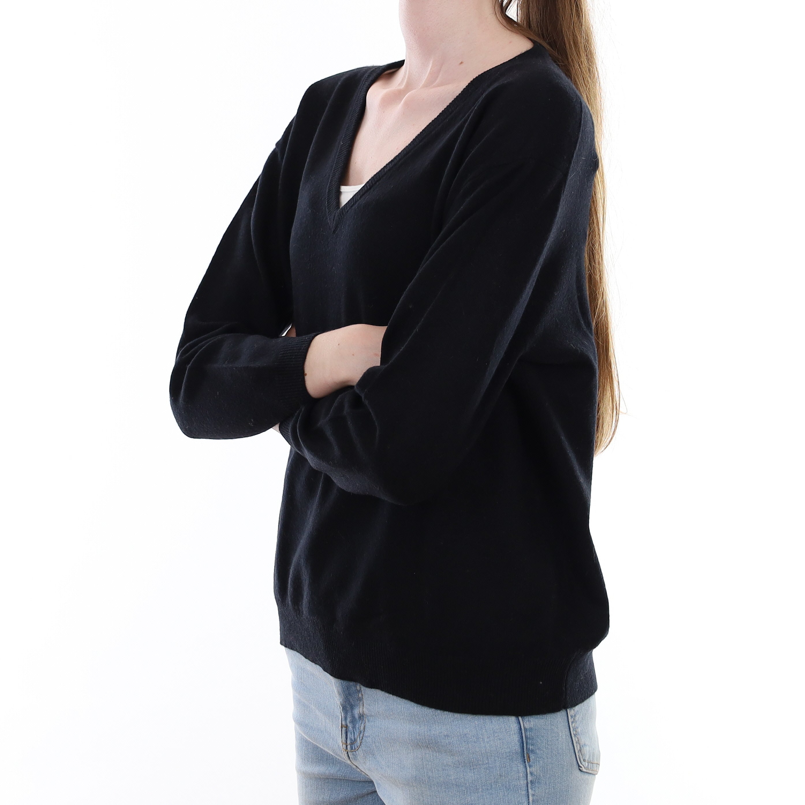 Black Cashmere Slouchy V Neck Jumper Extra Small