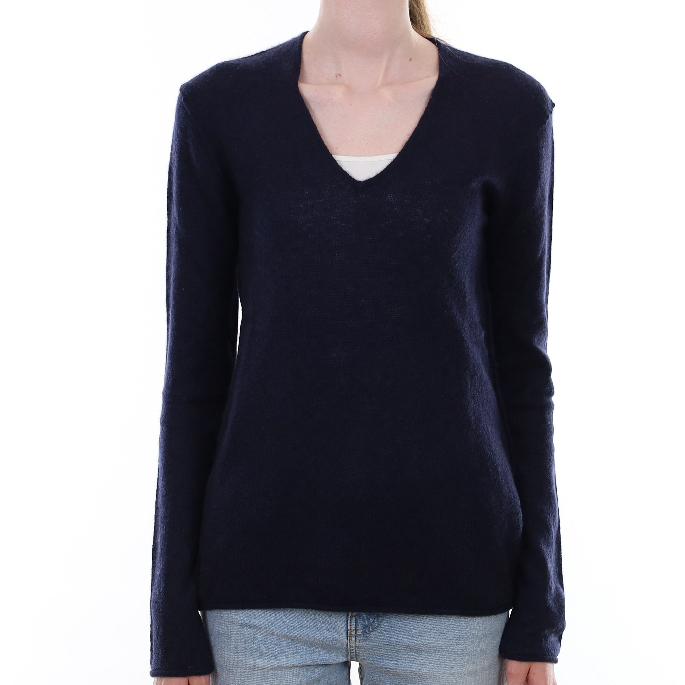 Navy Blue Lightweight Cashmere V Neck Jumper Extra Small