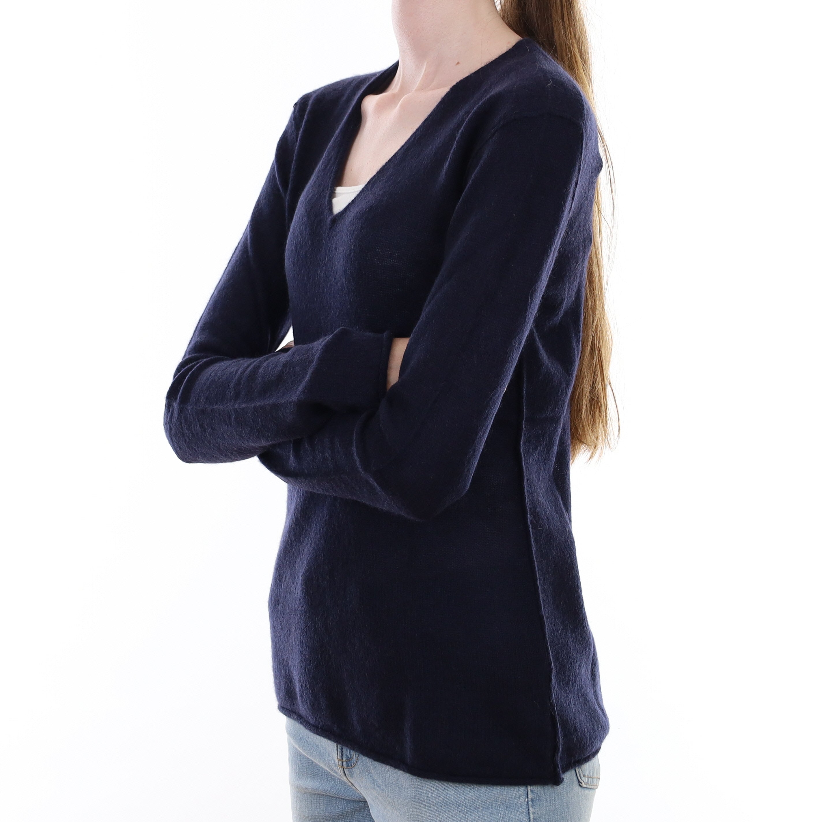 Navy Blue Lightweight Cashmere V Neck Jumper Extra Small