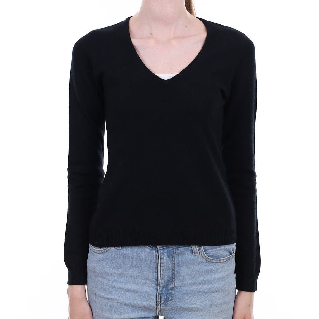 Black Cashmere V Neck Jumper Extra Small