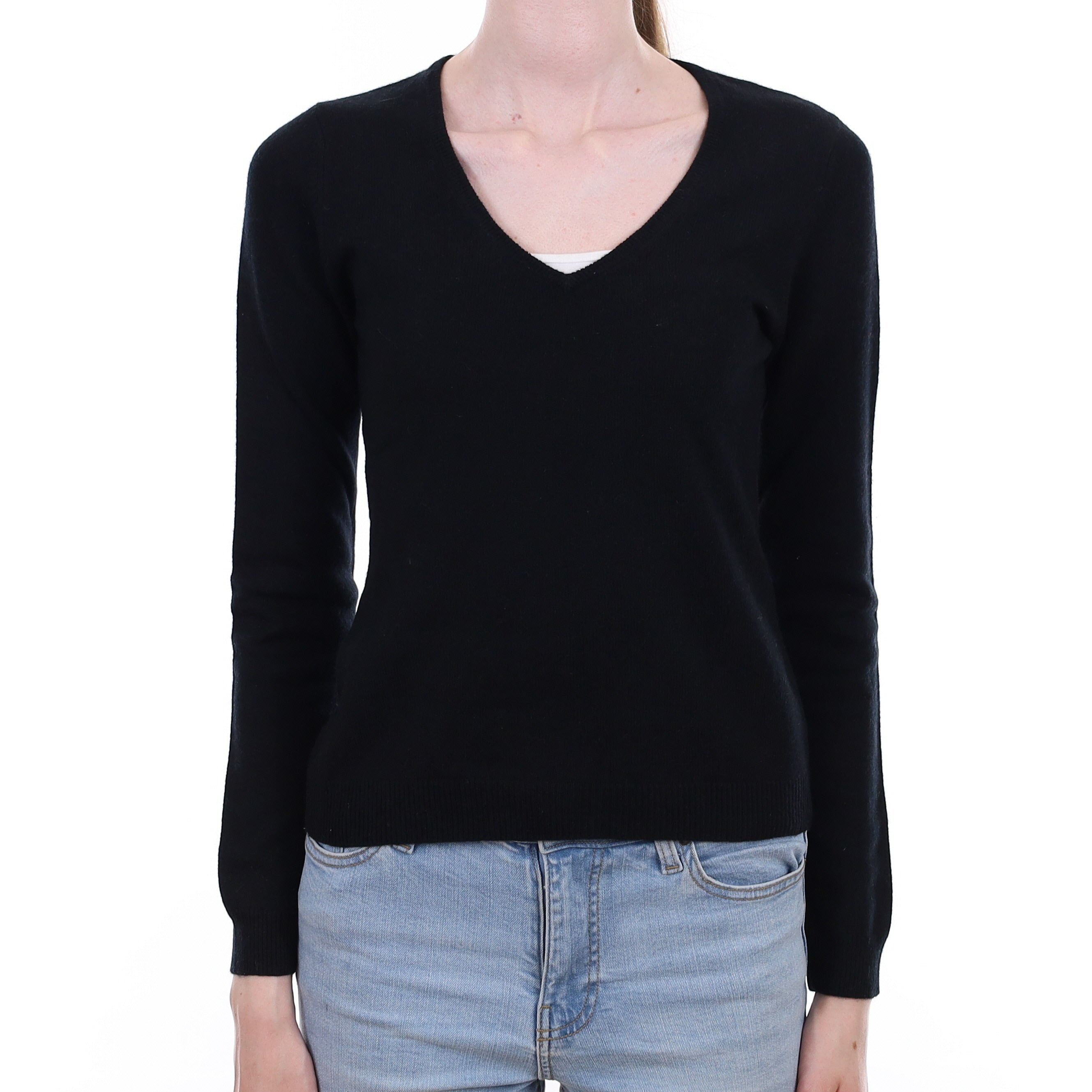 Black Cashmere V Neck Jumper Extra Small