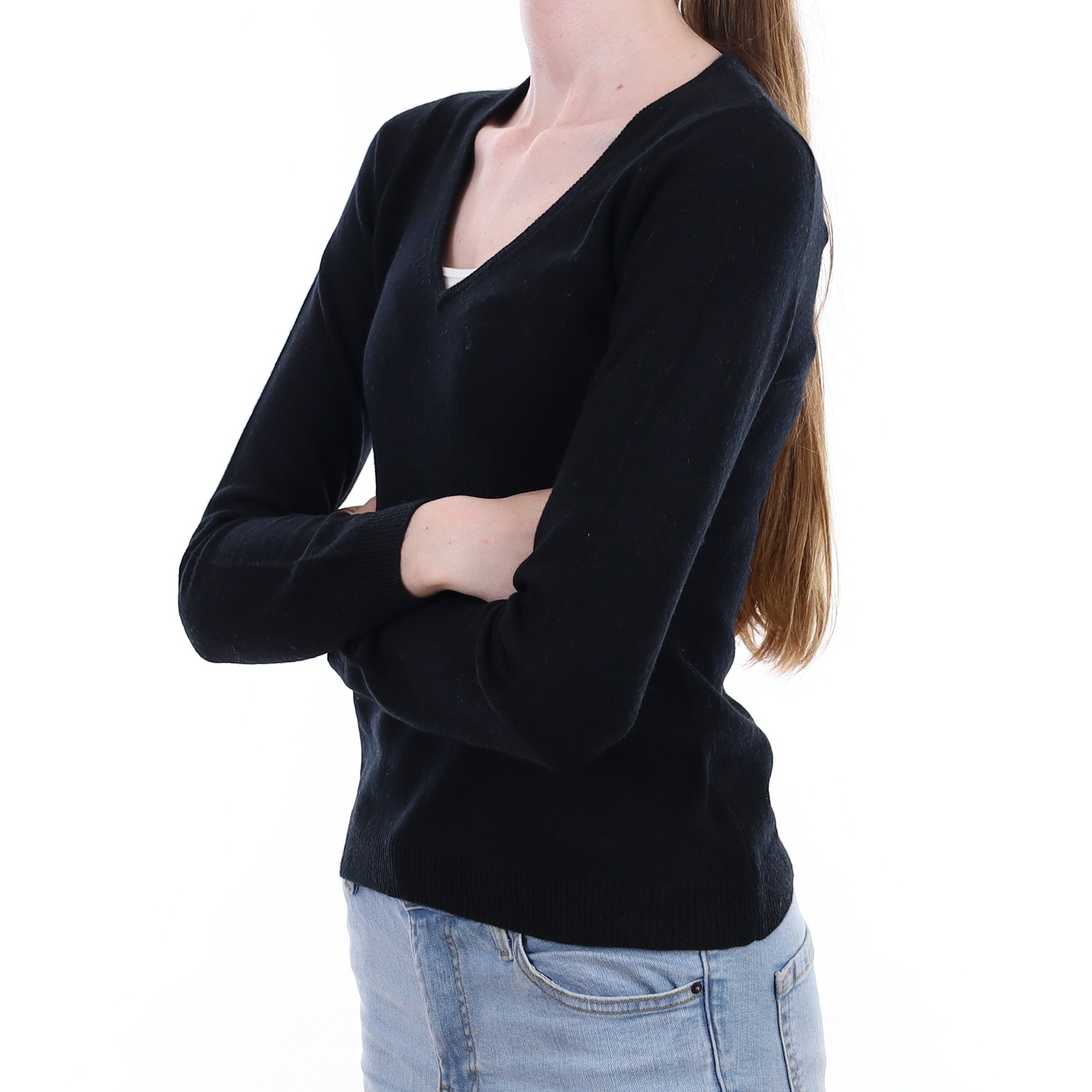 Black Cashmere V Neck Jumper Extra Small